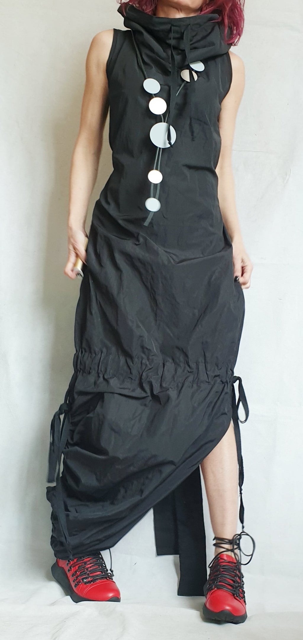 Black Asymmetric Sleeveless Maxi Dress | Open Back Gothic Fit | women’s clothing | avant garde