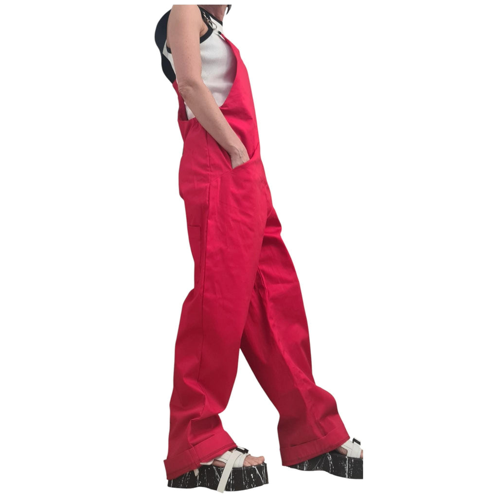 Extravagant Red Wide Leg Jumpsuit, Casual Woman Overalls