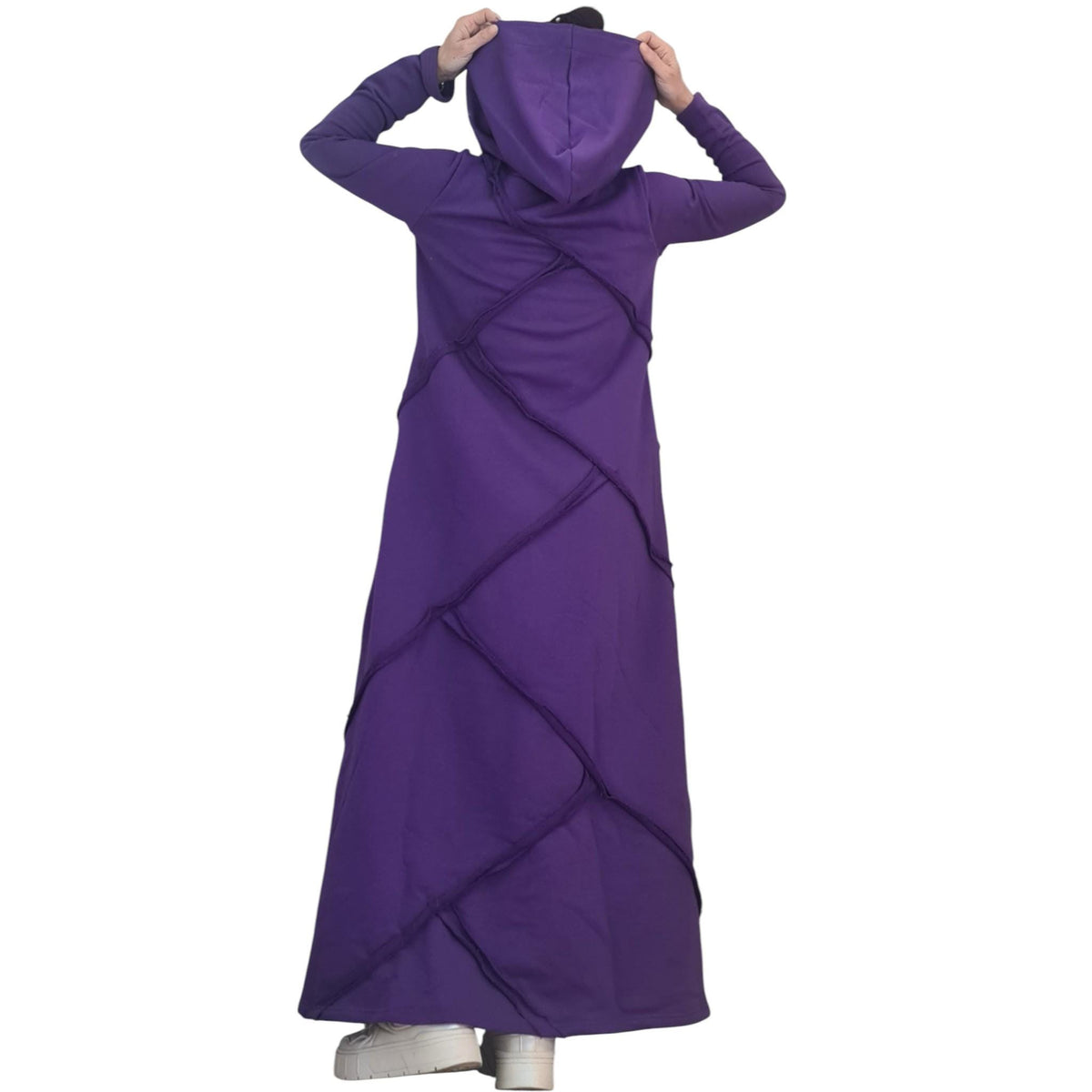 Dark Purple Hooded Maxi Dress Long Sleeve Avant Garde Handmade Womens Clothing