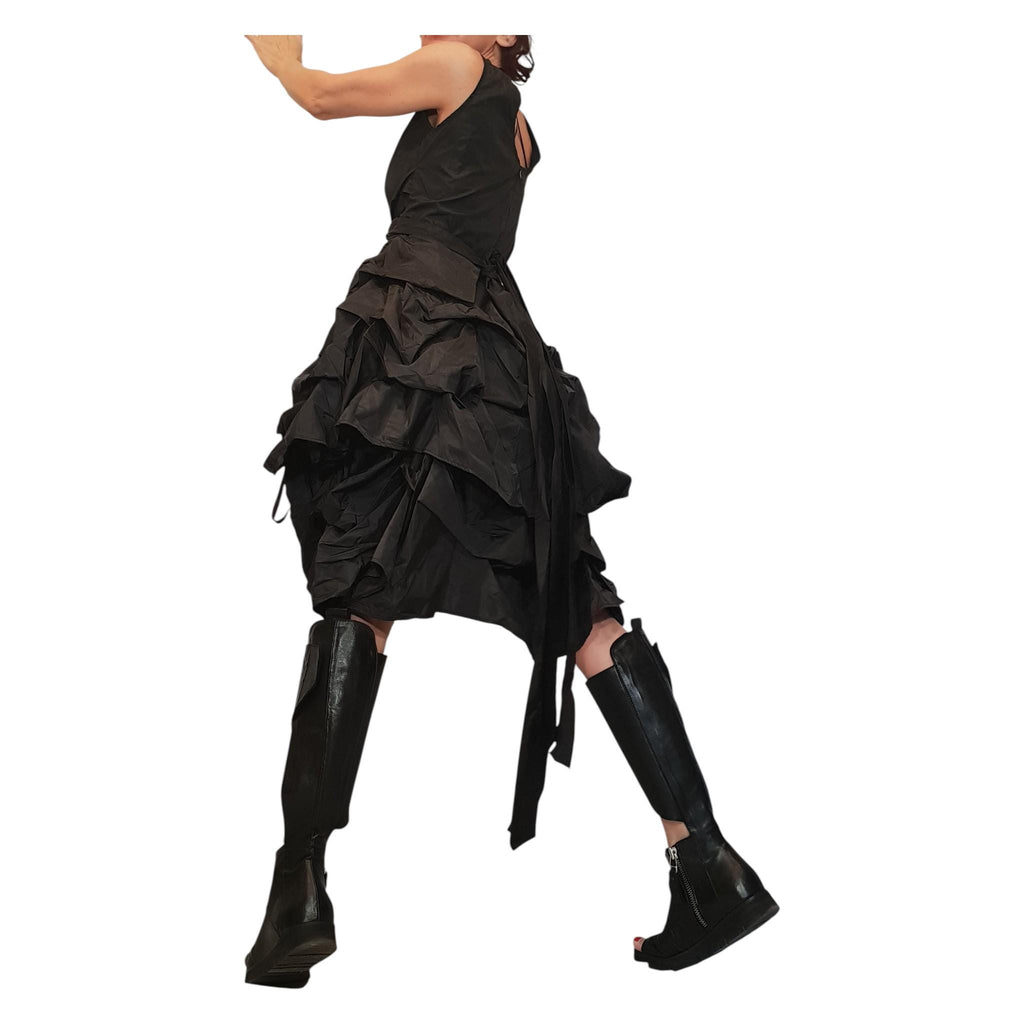 Black Taffeta Dress, Gothic Ball Dress, Adjustable Drawstrings