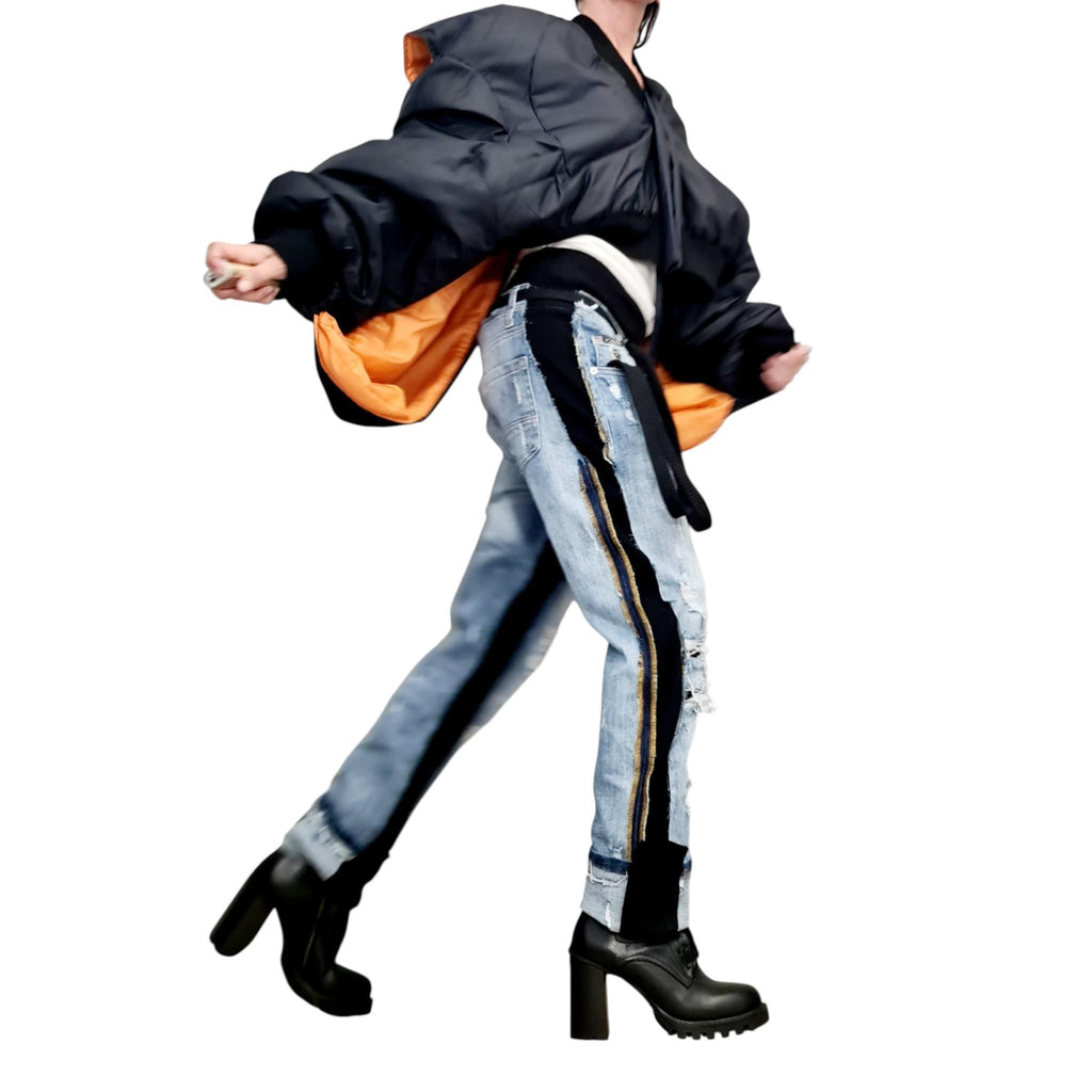 Black and Orange Convertible Puffer Jacket, Zip-Off Sleeves, Quilted Vest Option, Plus Size