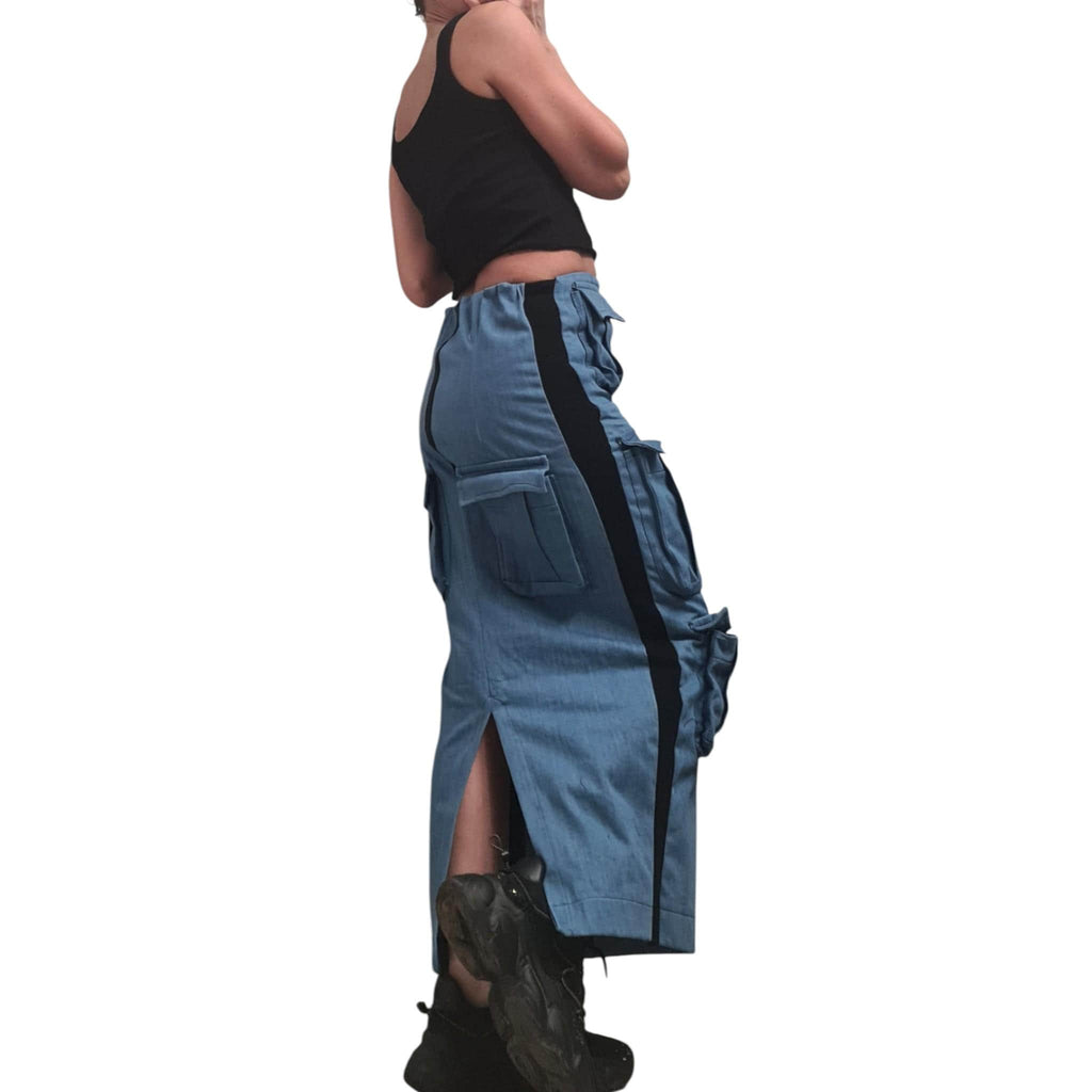Denim Pencil Dress, Avant Garde Style, Outer Pocket Detail, Cargo Dress for Women