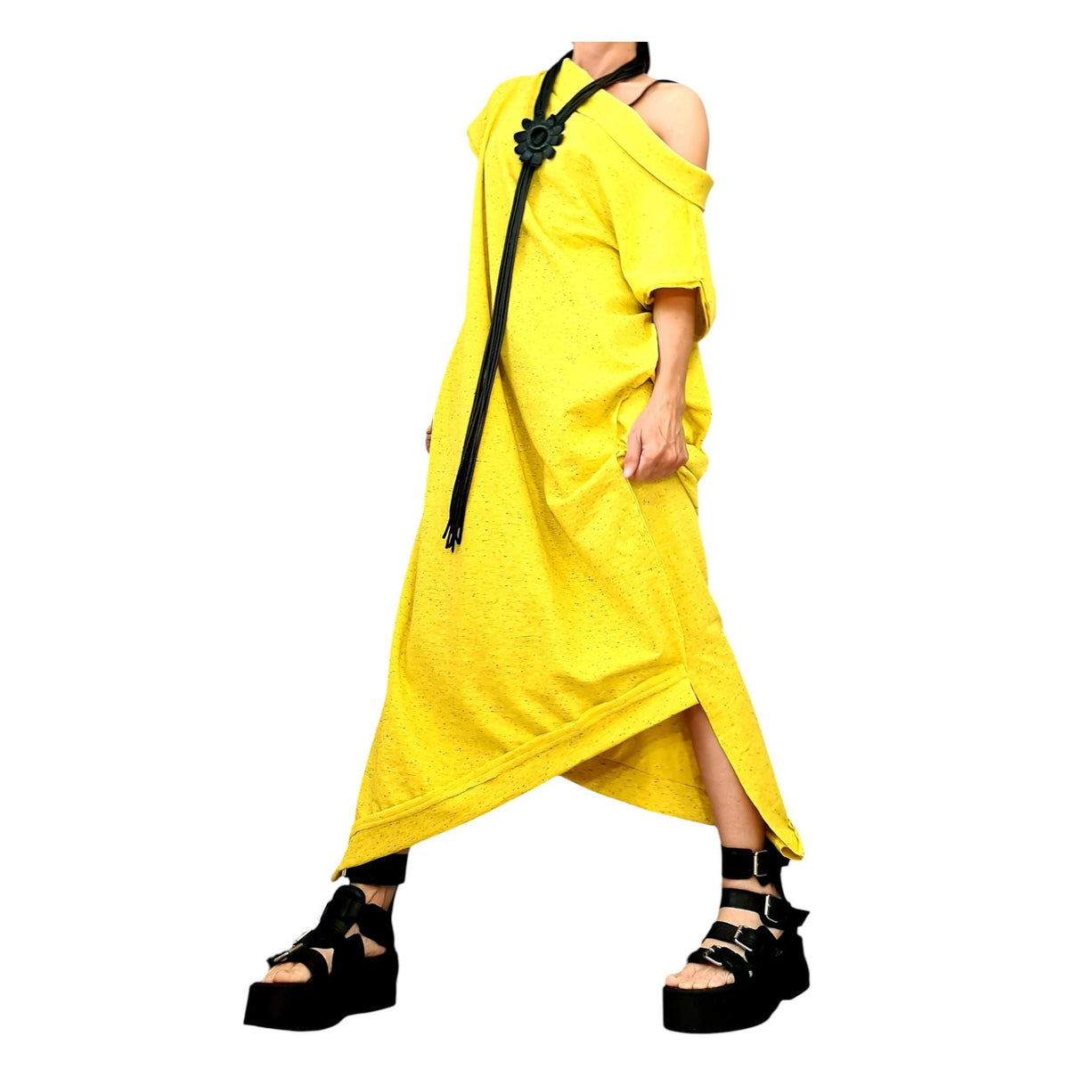 Asymmetric Maxi Dress: Loose Cotton Plus Size (One Shoulder)