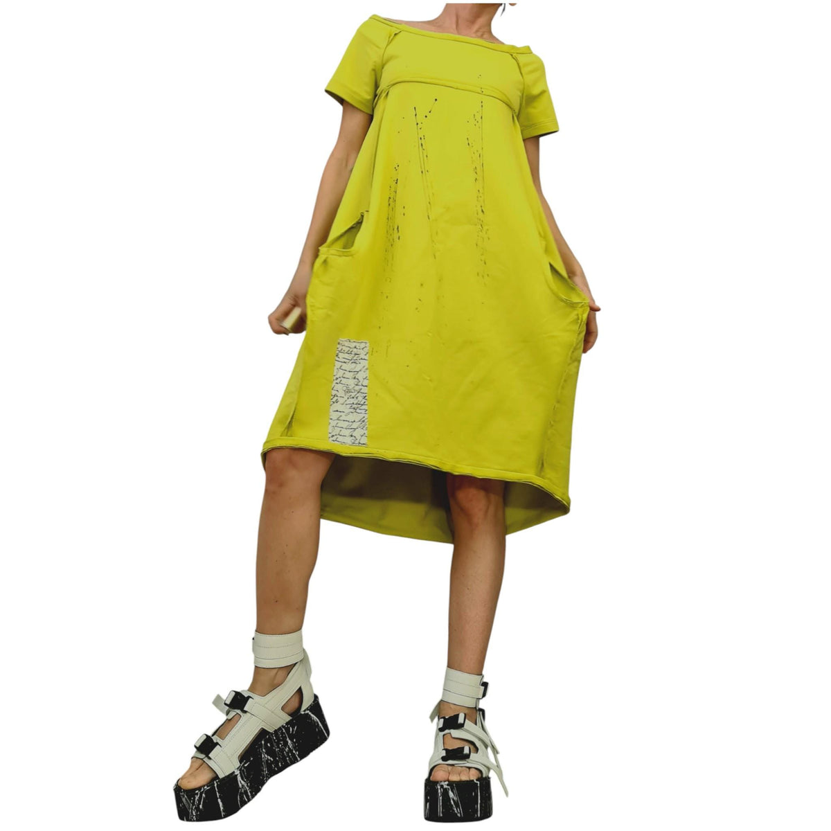 Pistachios Asymmetric Cotton Dress – Loose Fit Handmade Summer Tunic with Pockets