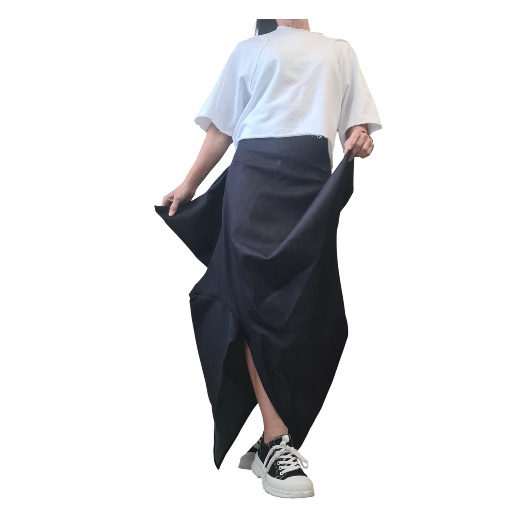 Asymmetric Denim Maxi Skirt, Oversized Avant Garde Clothing, Deconstructed Black Skirt