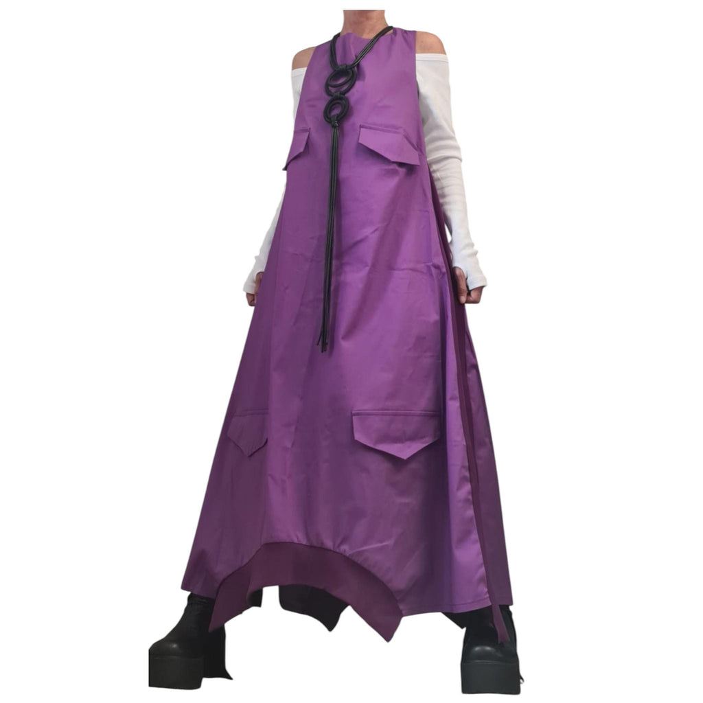 Purple Asymmetric Maxi Dress, Cargo Pocket Kaftan