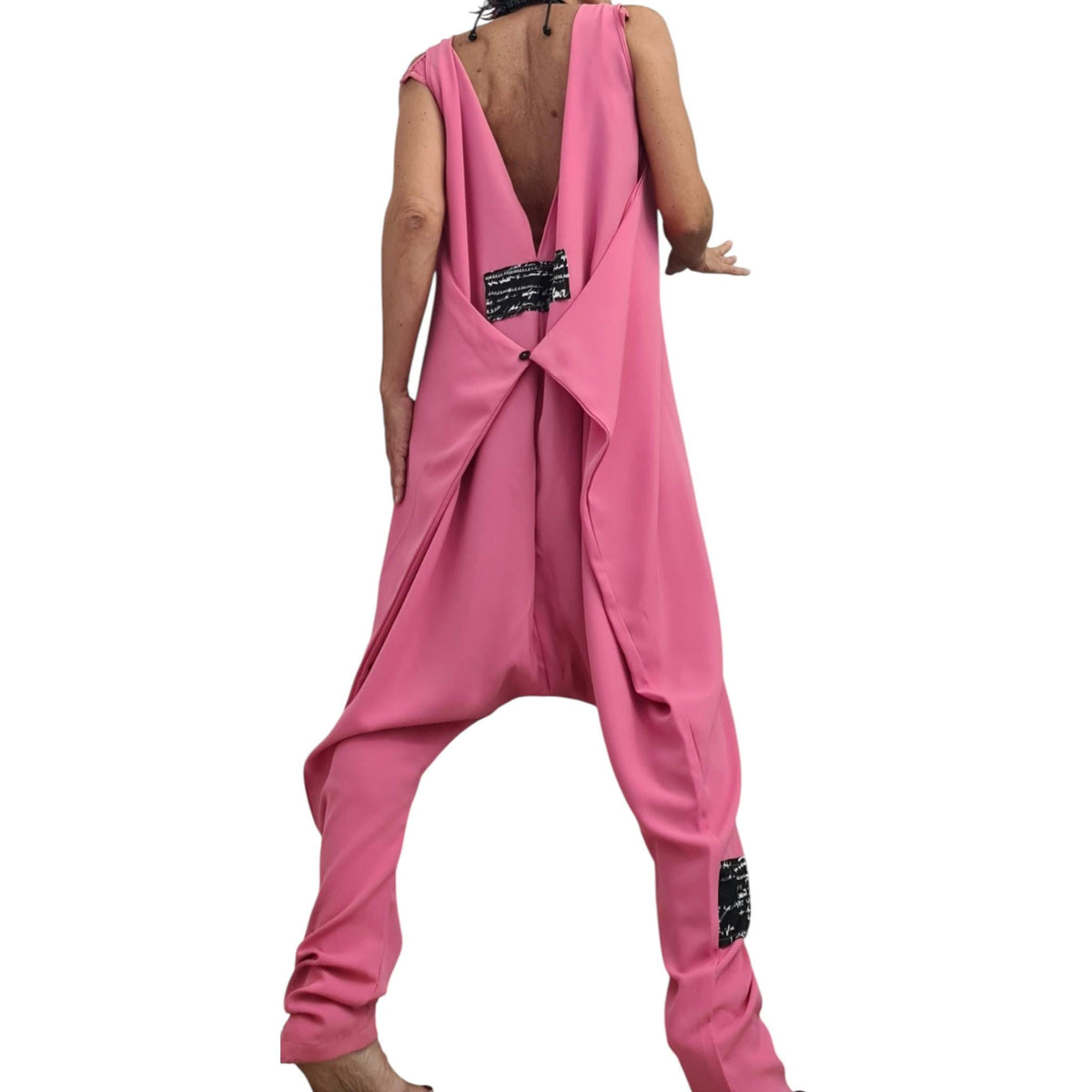 Pink Asymmetric Wide Leg Jumpsuit, Women Loose Harem Overall, Plus Size