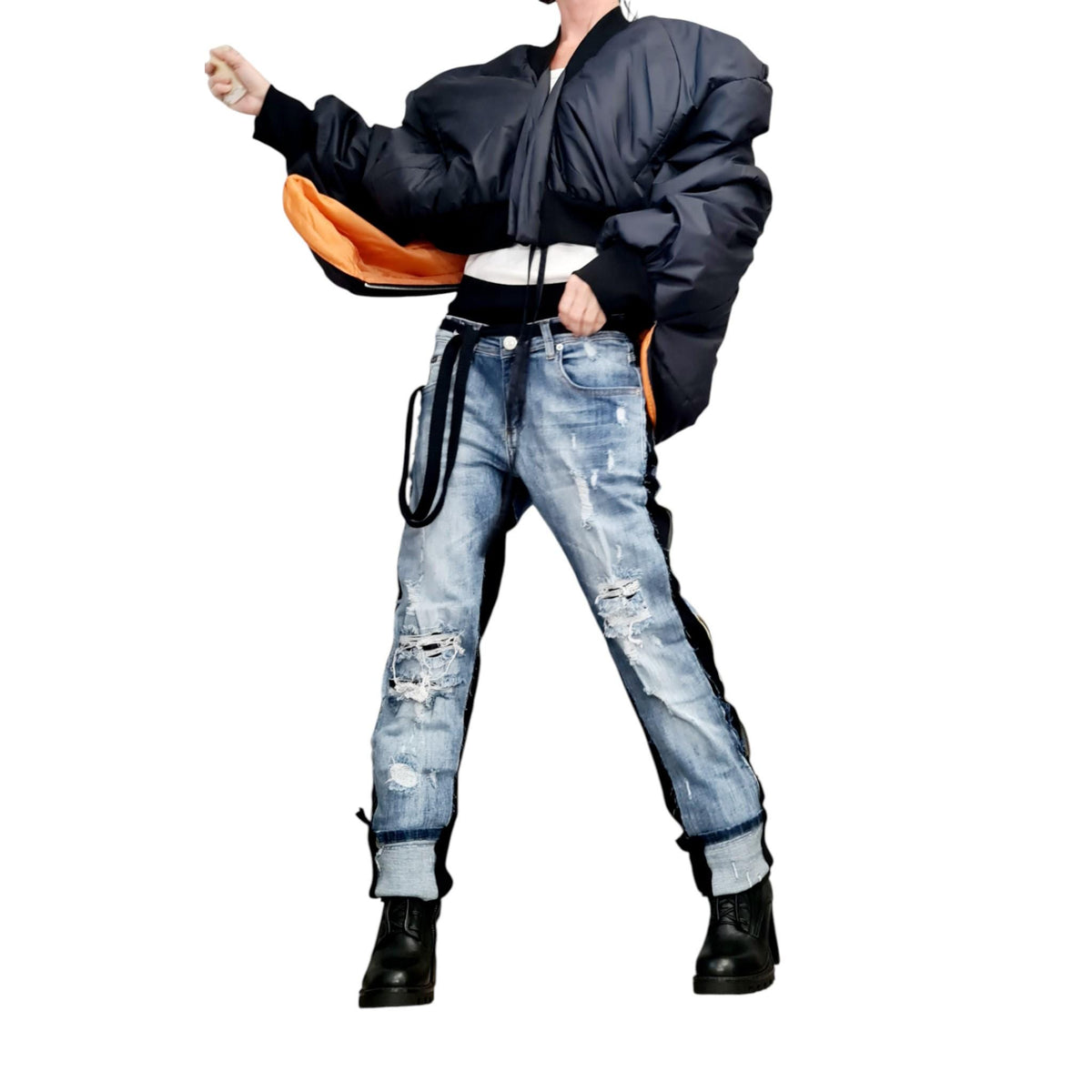 Black and Orange Convertible Puffer Jacket, Zip-Off Sleeves, Quilted Vest Option, Plus Size