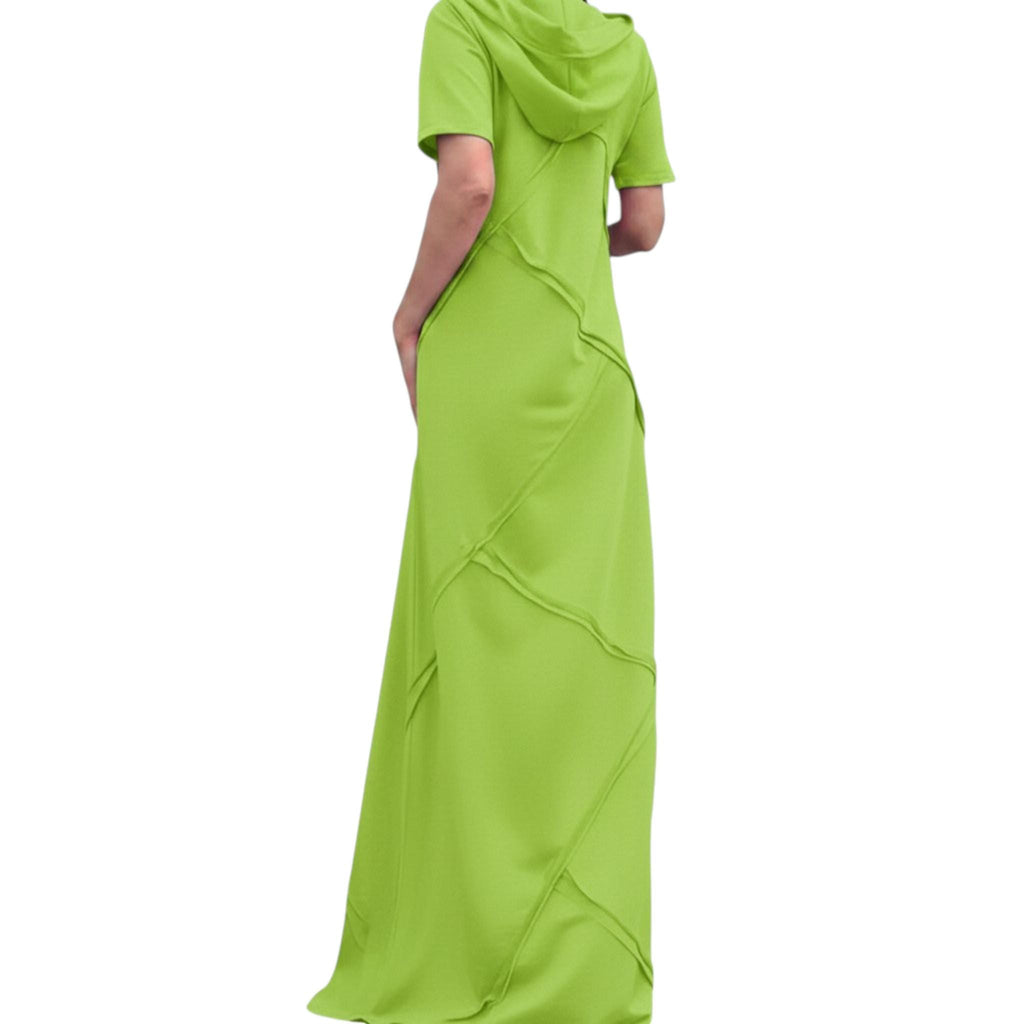 White Hooded Maxi Dress, Loose Summer Dress, Asymmetric Trim, Pockets, Short Sleeve Clothing