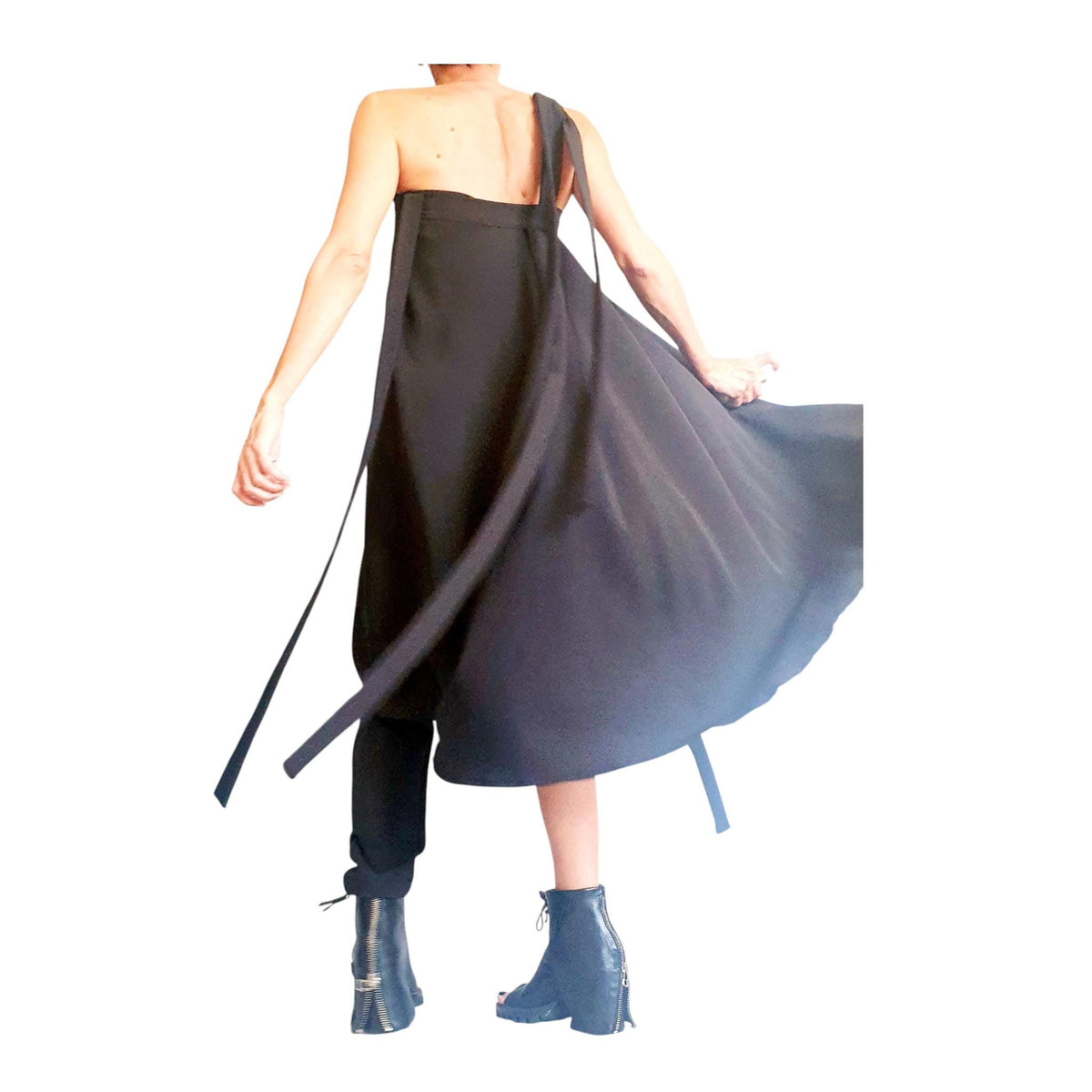 Black Gothic Jumpsuit, Asymmetric Wide Leg Overall, Loose Fit, Avant Garde Clothing