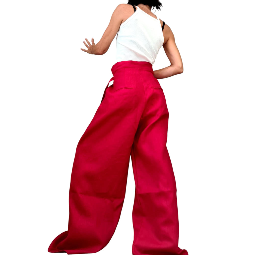 Turquoise Linen Harem Pants for Women, Wide Leg Artistic Trousers, Urban Avant Garde