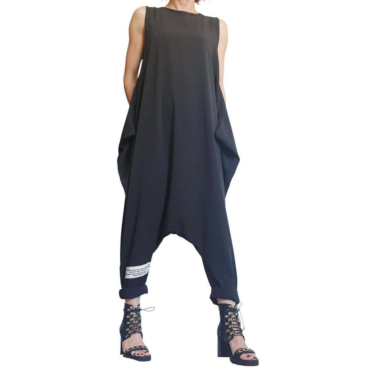 Black Asymmetric Wide Leg Jumpsuit | Sleeveless Harem Fit | Fashion for Women | Avant Garde Style