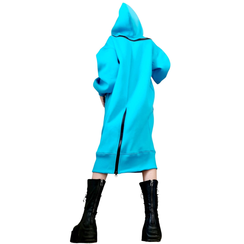 New Collection Blue Sweatshirt Dress, Extravagant Dress, LooseDress, Hooded Winter Dress, Long Dress with Hood, Sweatshirt Dress