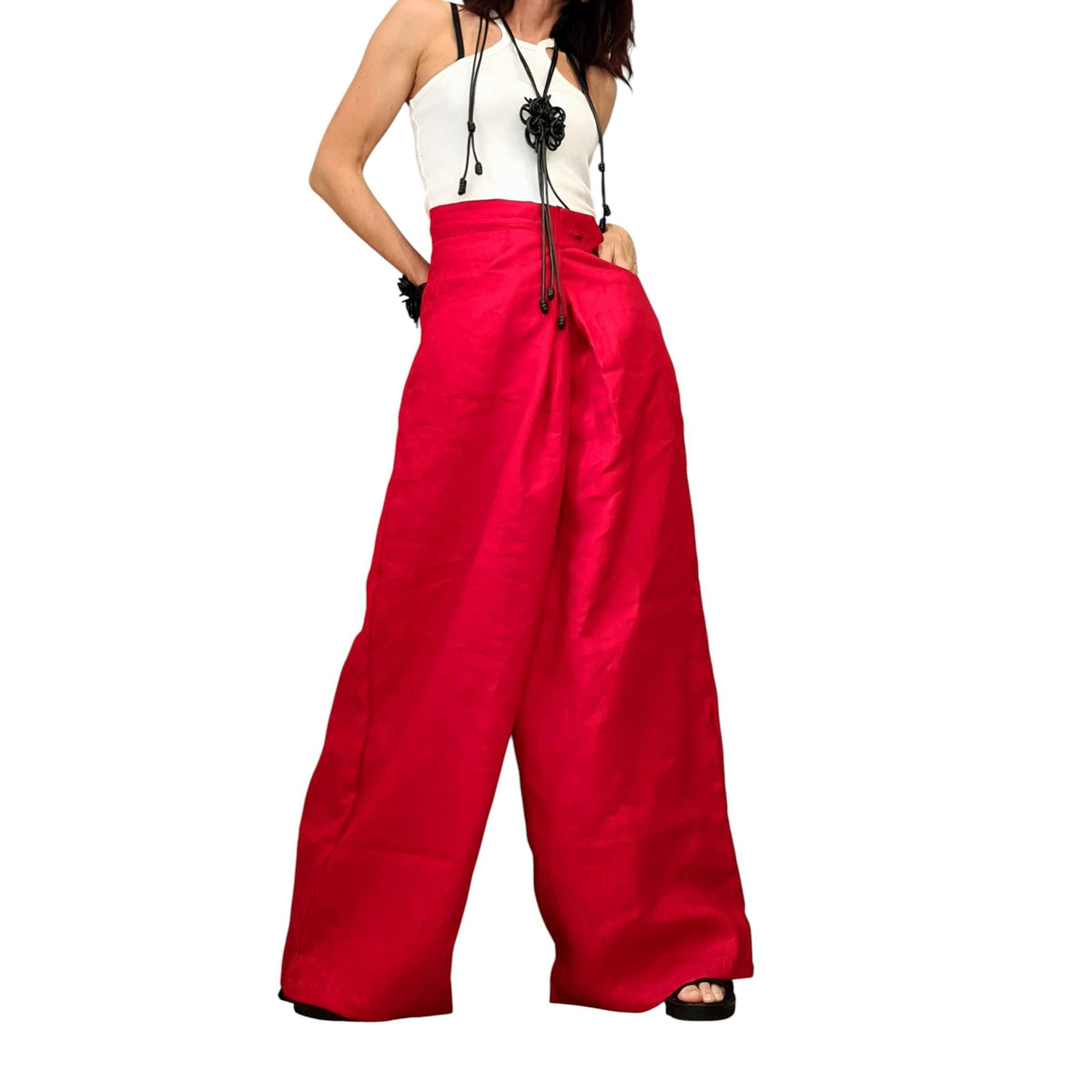 Royal Blue Linen Pants, Drop Crotch Harem Trousers, Wide Leg Avant Garde Clothing