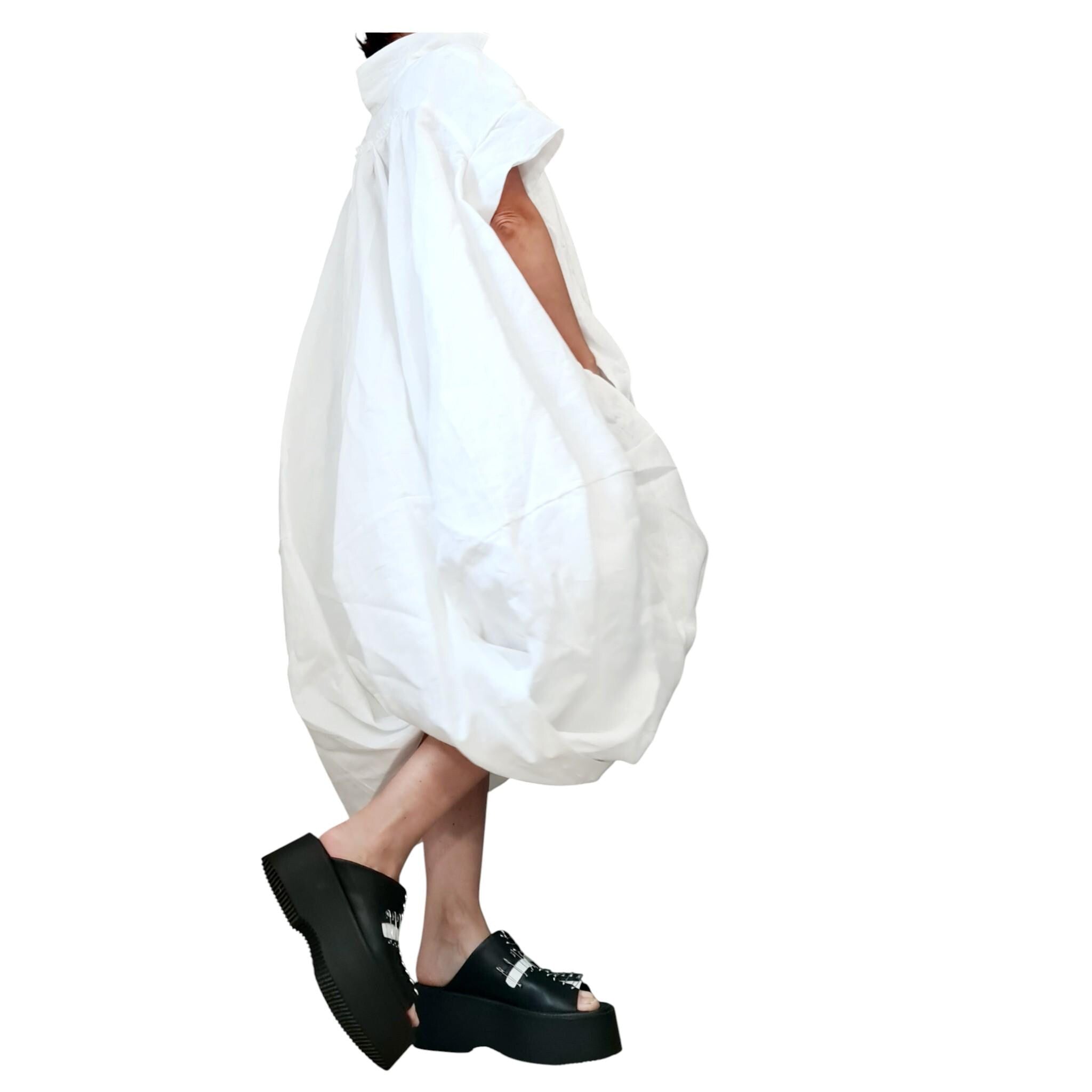 White Oversized Linen Shirt Tunic | Avant Garde Minimalist | womens clothing