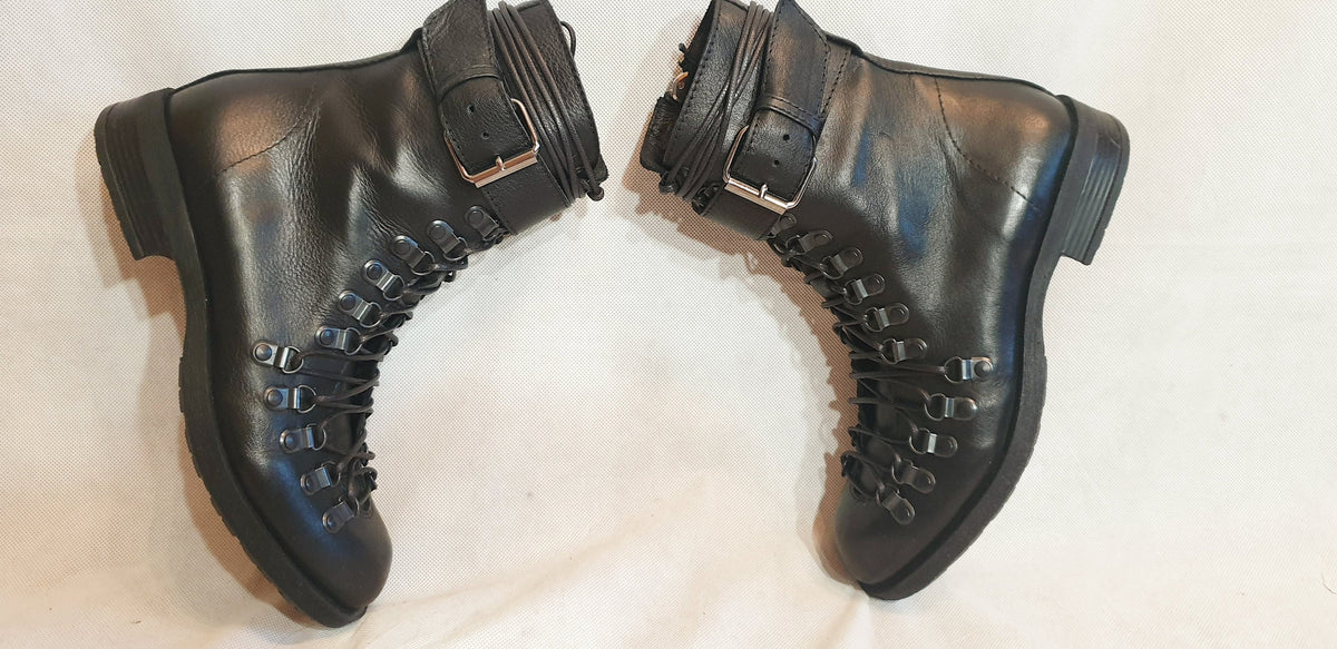 Black Leather Booties, Gothic Steampunk Ankle Boots, Winter Women Shoes