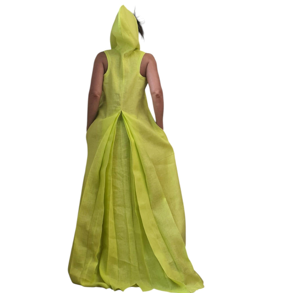 Olive Green Hooded Linen Dress, Sleeveless Maxi Dress, Boho Kaftan, Plus Size