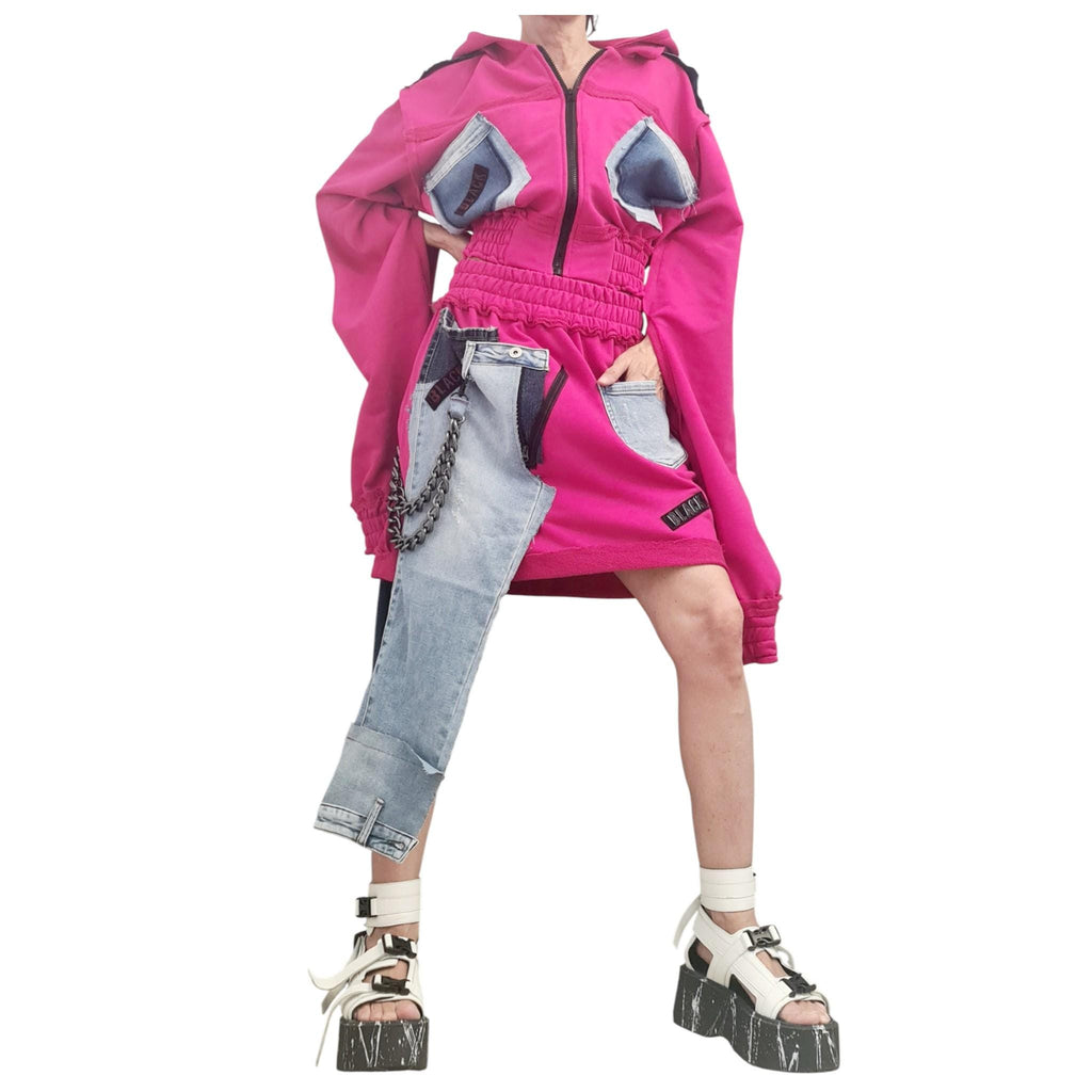 New collection Extravagant Short Skirt, Cotton Denim Skirt, Deconstructed Avant Garde Skirt Outside Seam