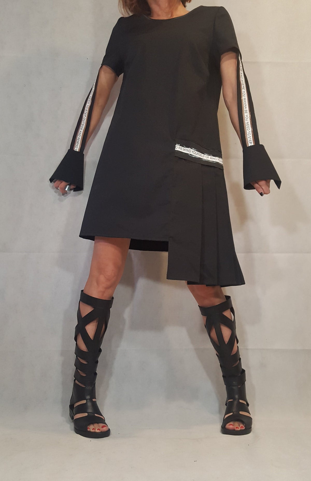 Black Asymmetric Dress, Gothic Tunic, Short Long Sleeve