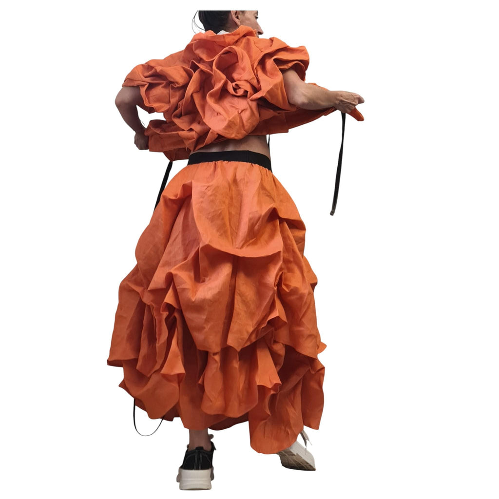 Orange Sleeveless Linen Jacket for Women, Short Cropped Asymmetric Jacket, Handmade Clothing