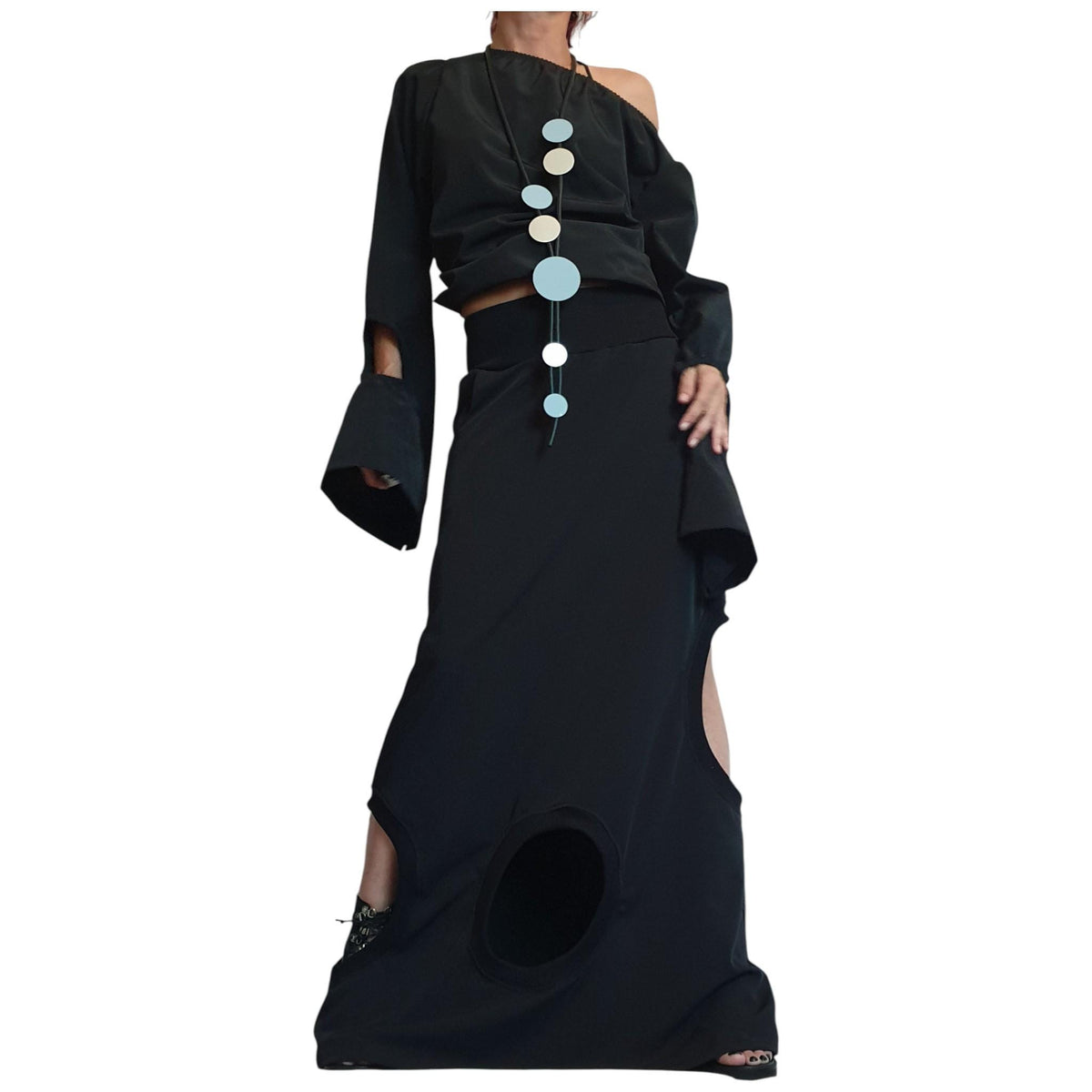 Gothic Asymmetric Black Maxi Skirt, Ball Cocktail Skirt