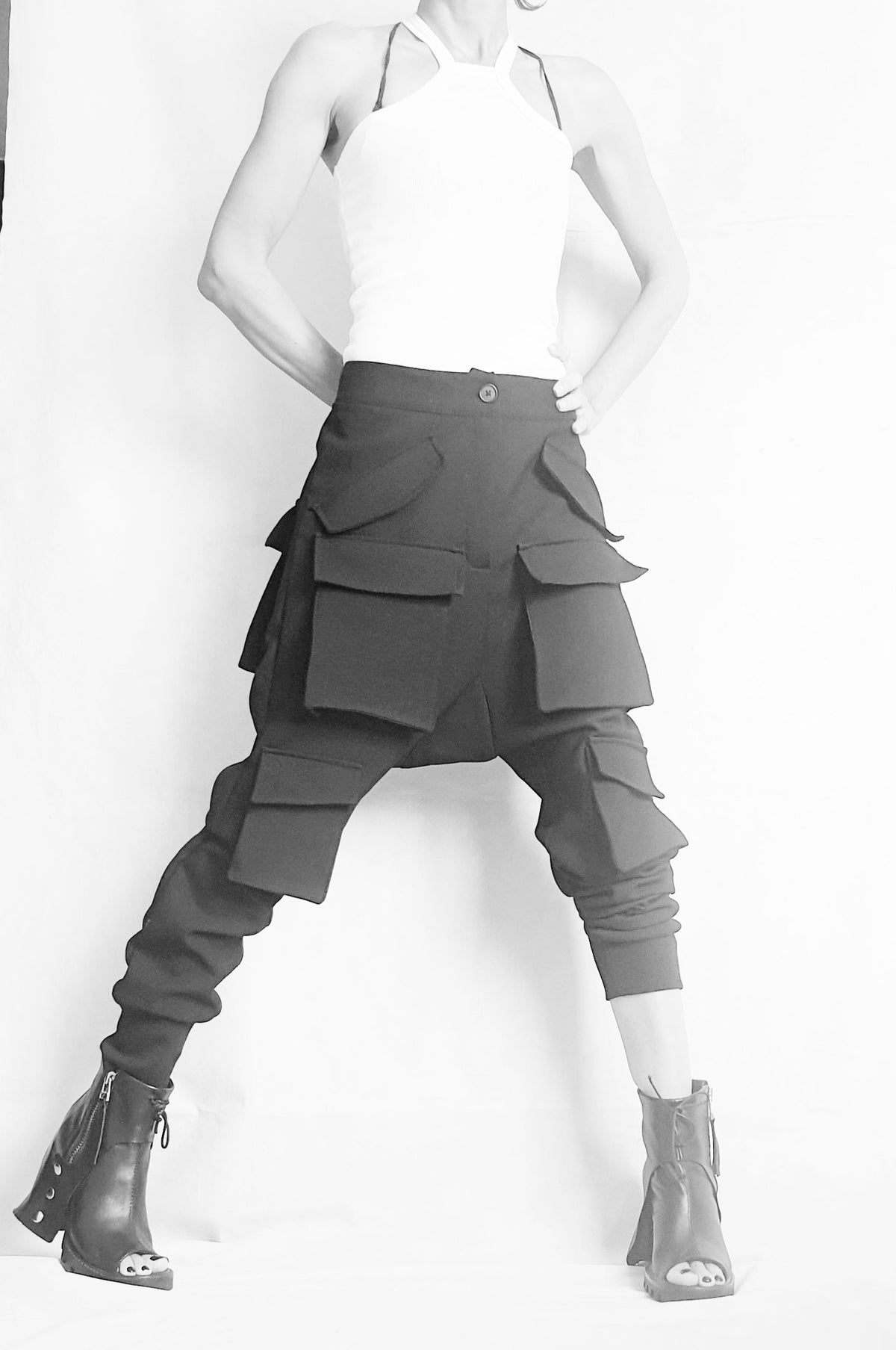 Gothic Black Harem Pants, Cargo Trousers Style