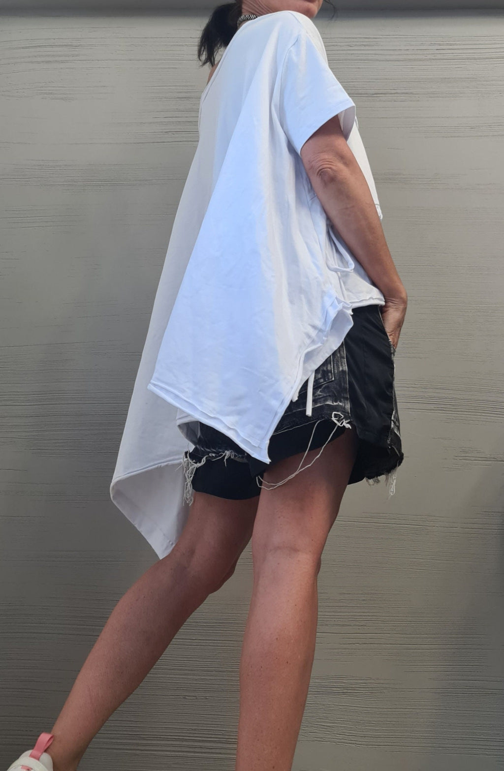 White Cotton Asymmetric Tunic, Oversize Blouse for Women, Plus Size Top