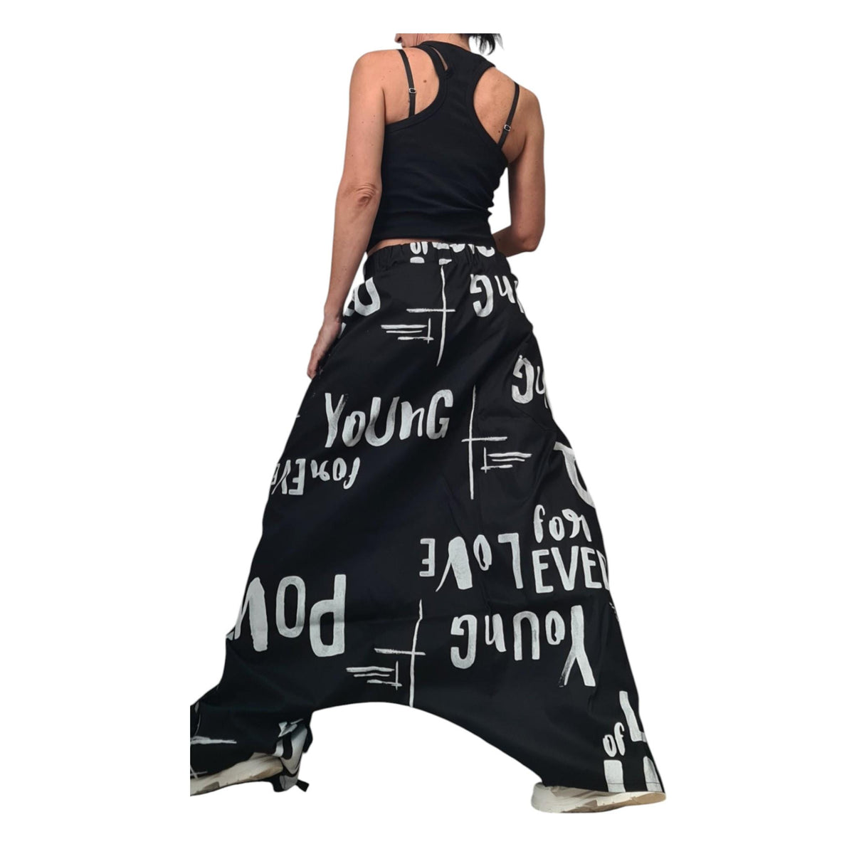 Asymmetric Cotton Harem Trousers, Wrap Skirt Pants, Adjustable Length