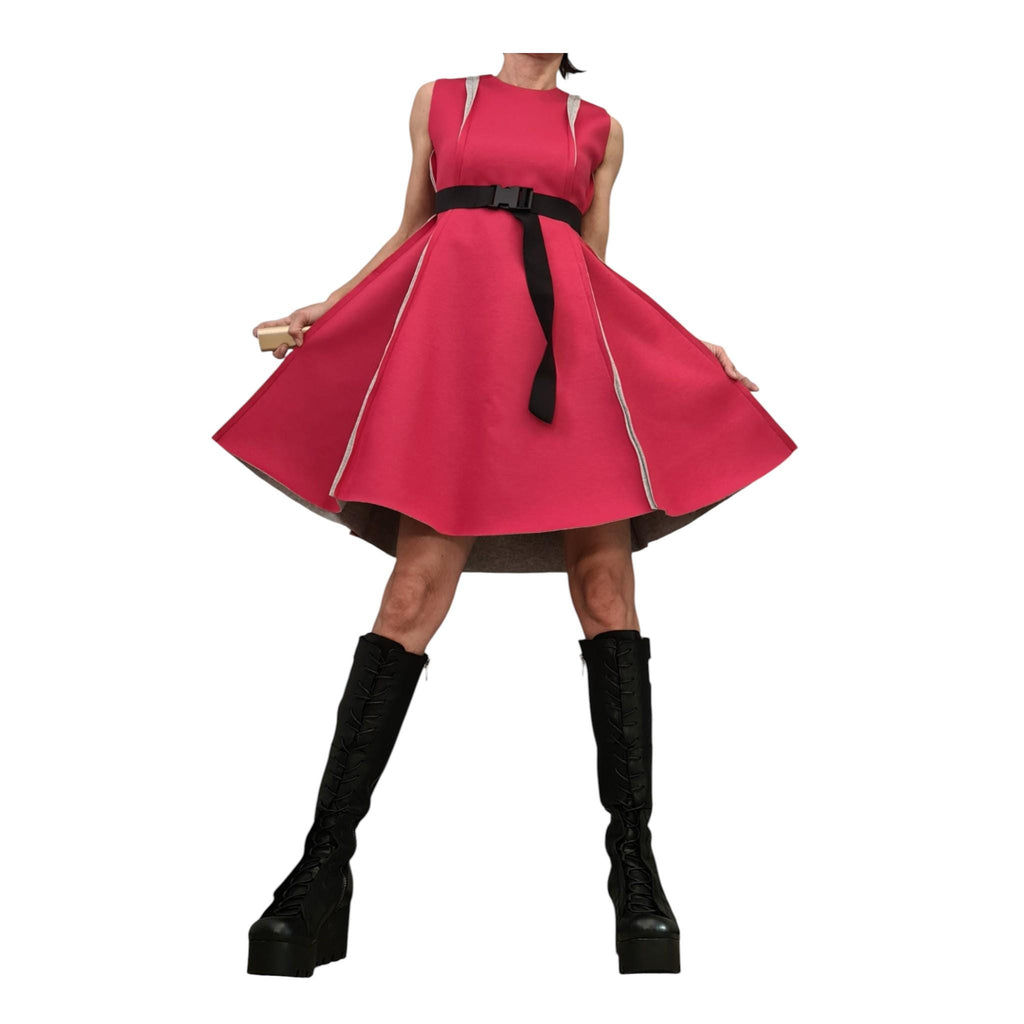 Reversible neoprene dress, two color sleeveless mini, flared silhouette, plus size women clothing