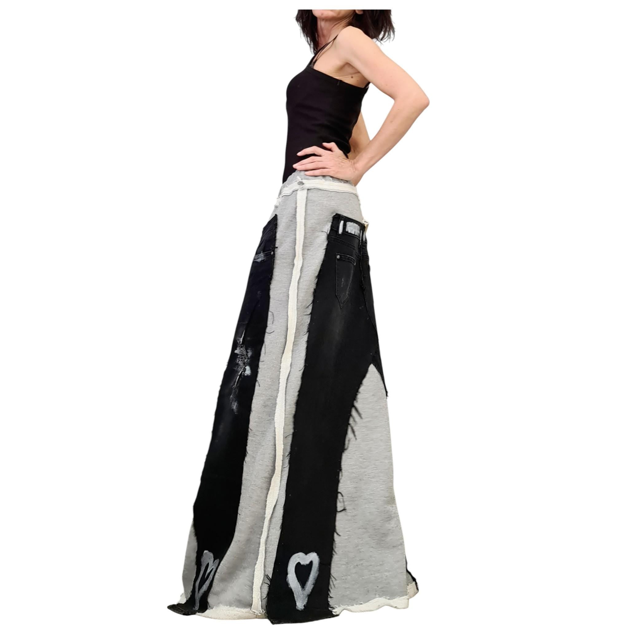 Deconstructed Avant Garde Denim Skirt, Outside Seam, Plus Size French Terry Skirt