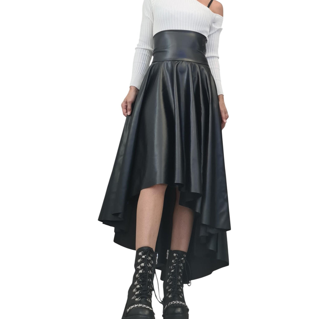 Eco Leather High Waist Asymmetric Skirt, Extravagant Black Gothic Skirt