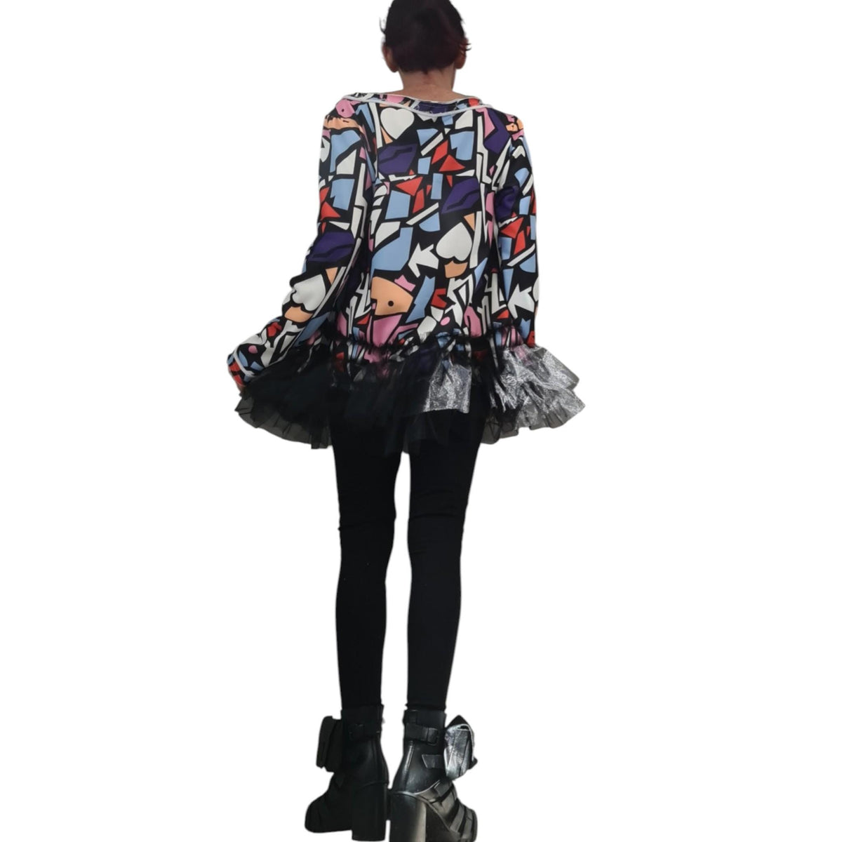 Avant Garde Tunic Blouse, Printed Tulle Top, Extravagant Design, Long Sleeve