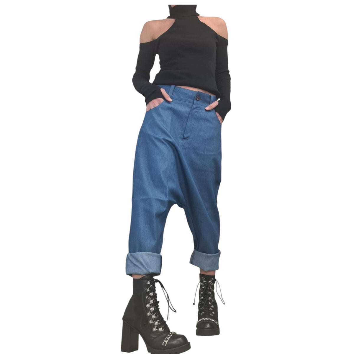Casual Denim Harem Pants, Extravagant Boho Style, Unisex Fit