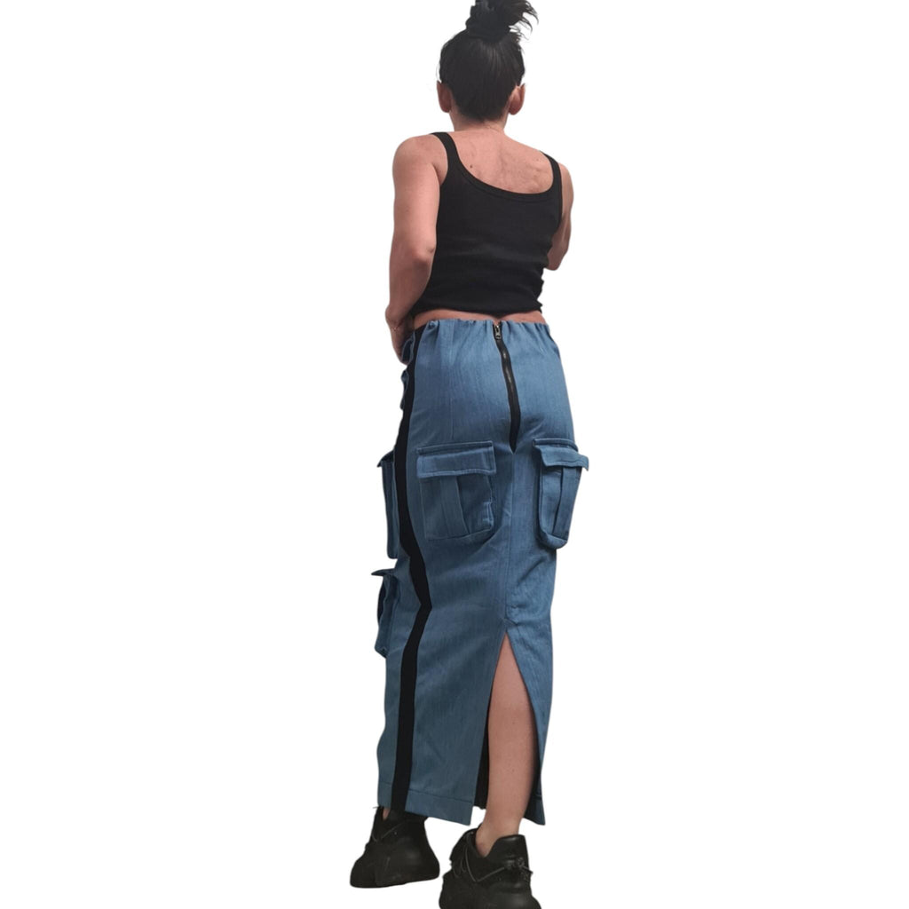 Denim Pencil Dress, Avant Garde Style, Outer Pocket Detail, Cargo Dress for Women