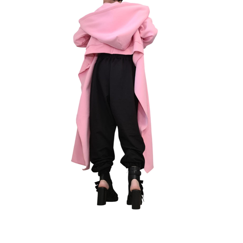 Pink Oversized Hoodie, Asymmetric Longline Sweatshirt, Plus Size Wraparound