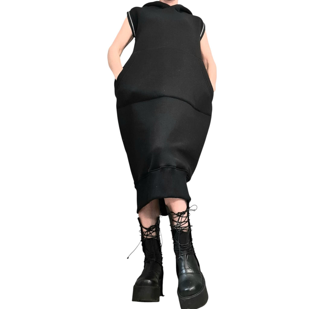 Black Hooded Sweatshirt Dress, Extravagant Plus Size Clothing
