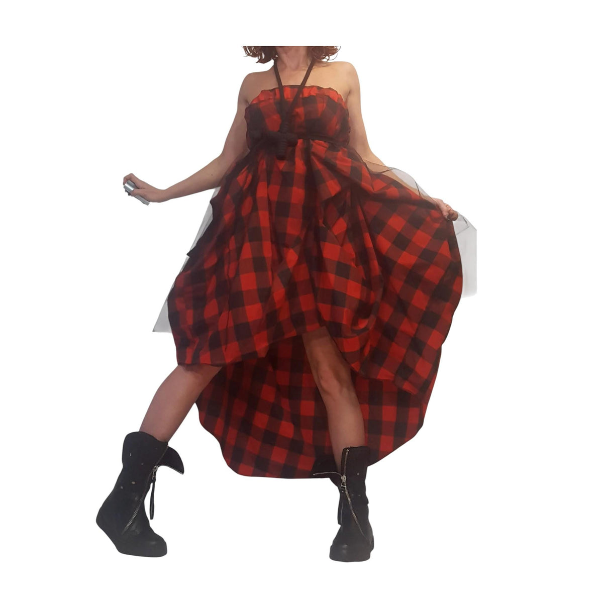 Plaid Grunge Asymmetric Tulle Skirt, Extravagant Design, Women's Fashion