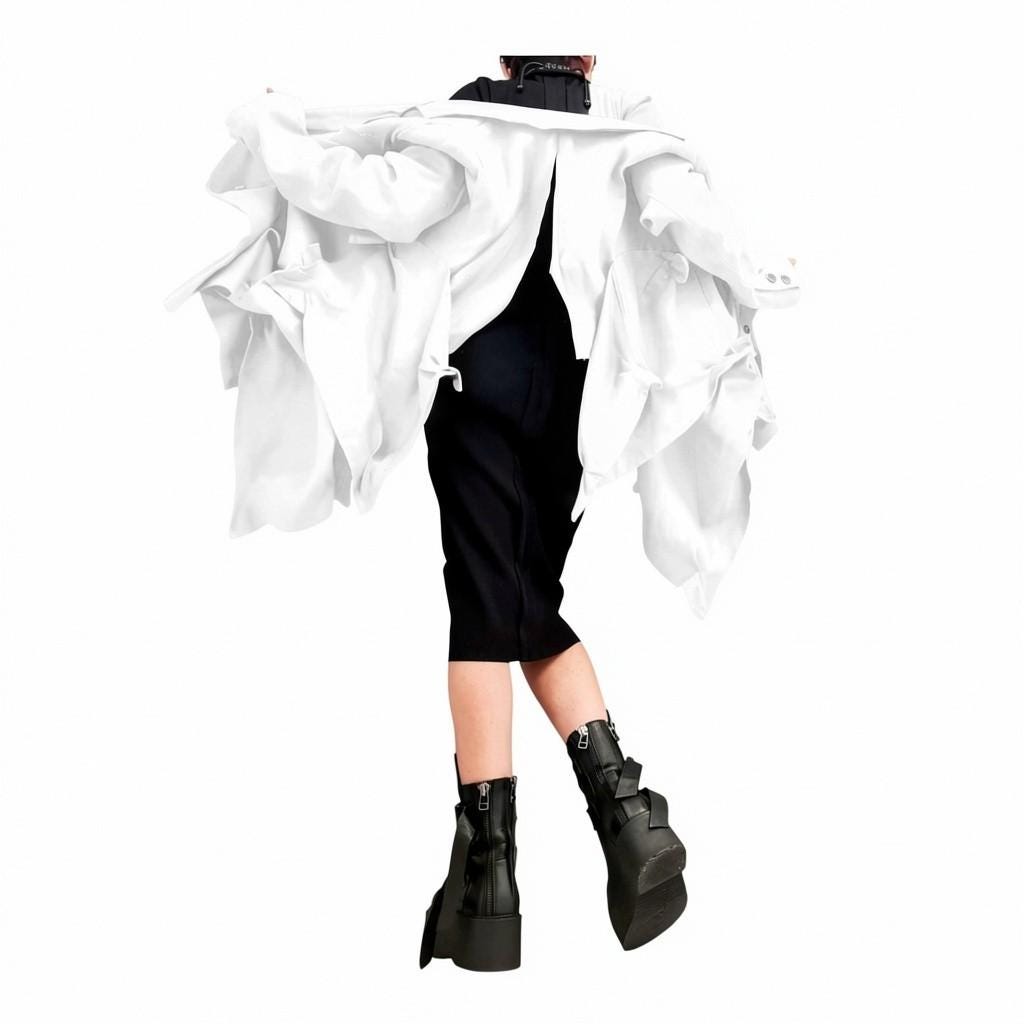 White Linen Blazer, Asymmetric Open Back Jacket, Boho Wedding Bridal Outfit