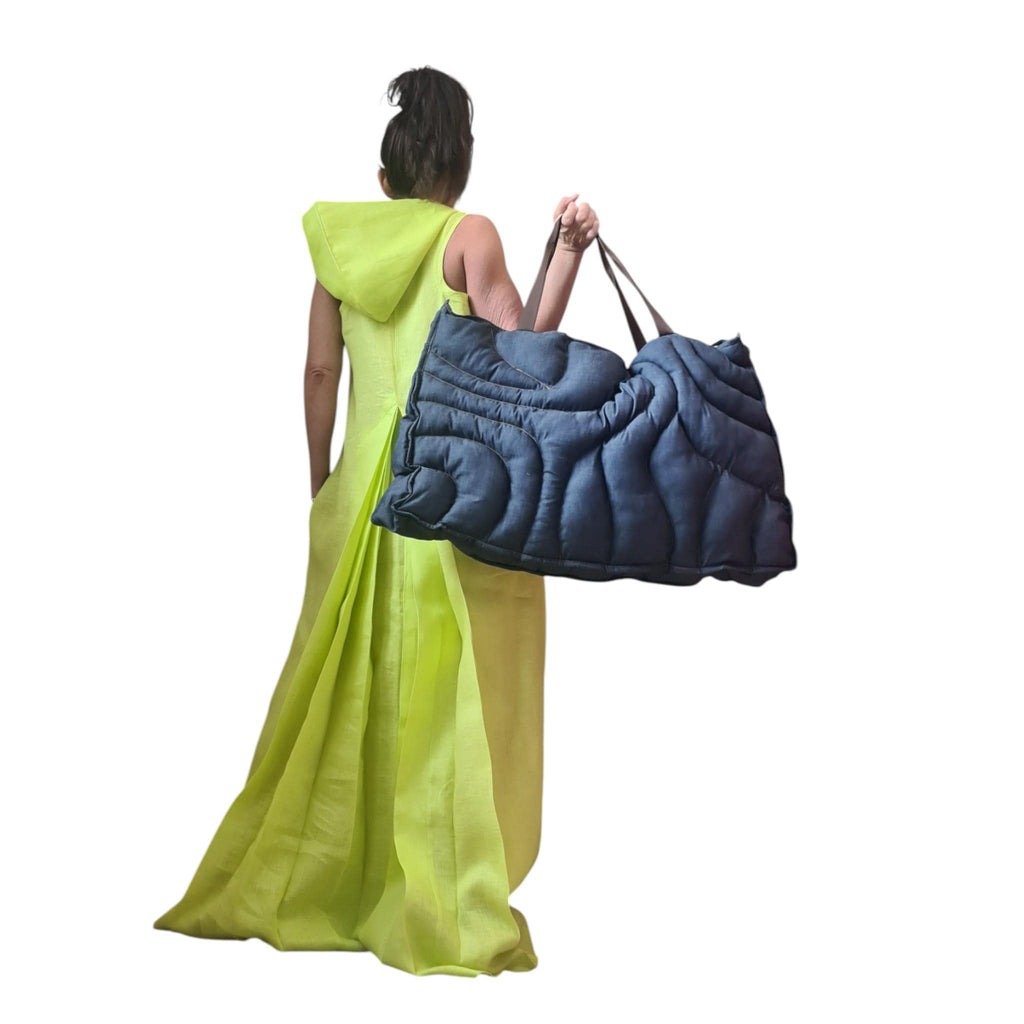 Oversized Quilted Denim Tote Bag, Large Puffer Shoulder Carryall, Puffy Hobo Shopper, Handmade Accessory