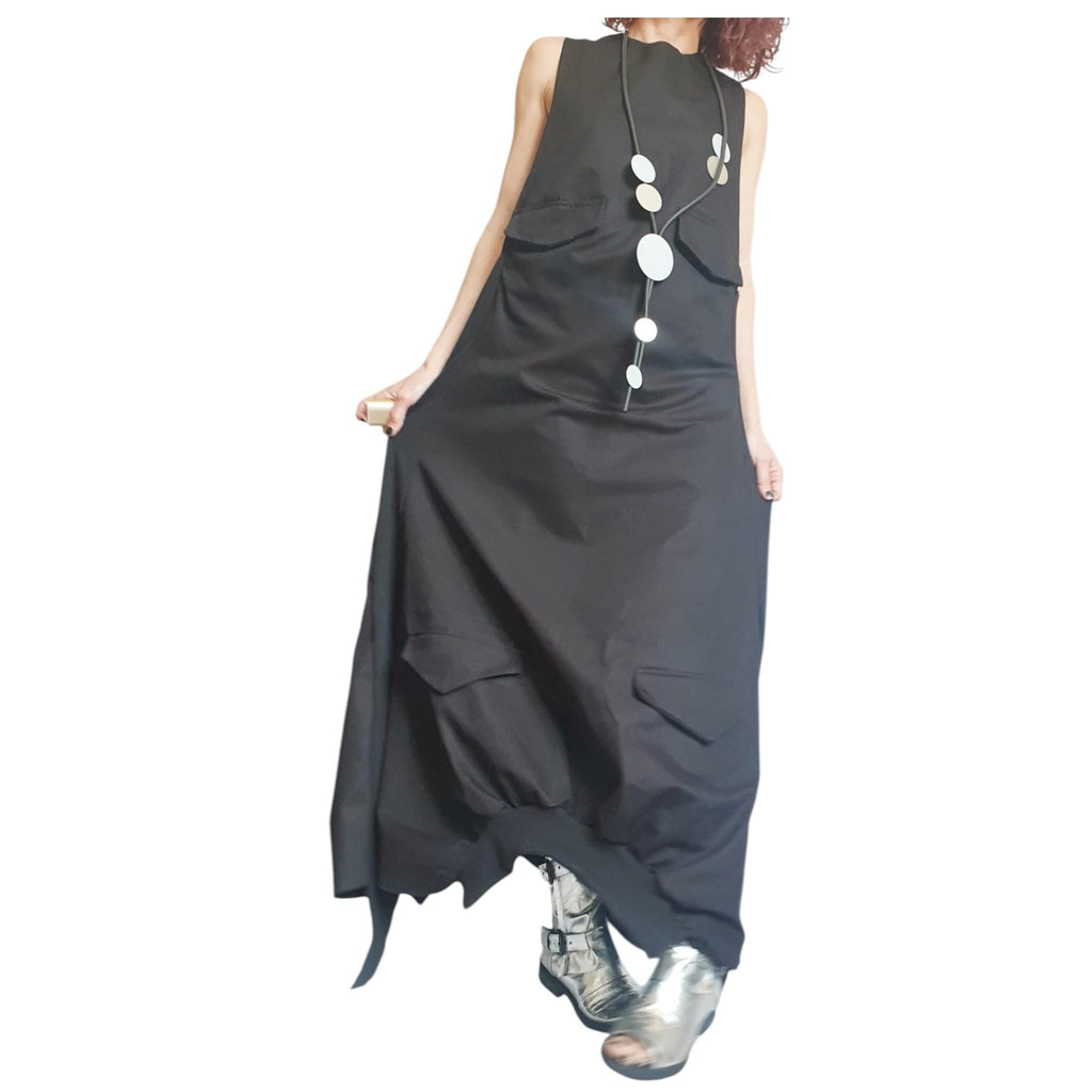 Black Gothic Dress, Asymmetric Cargo Design, Plus Size Kaftan, Avant Garde Dress for Women