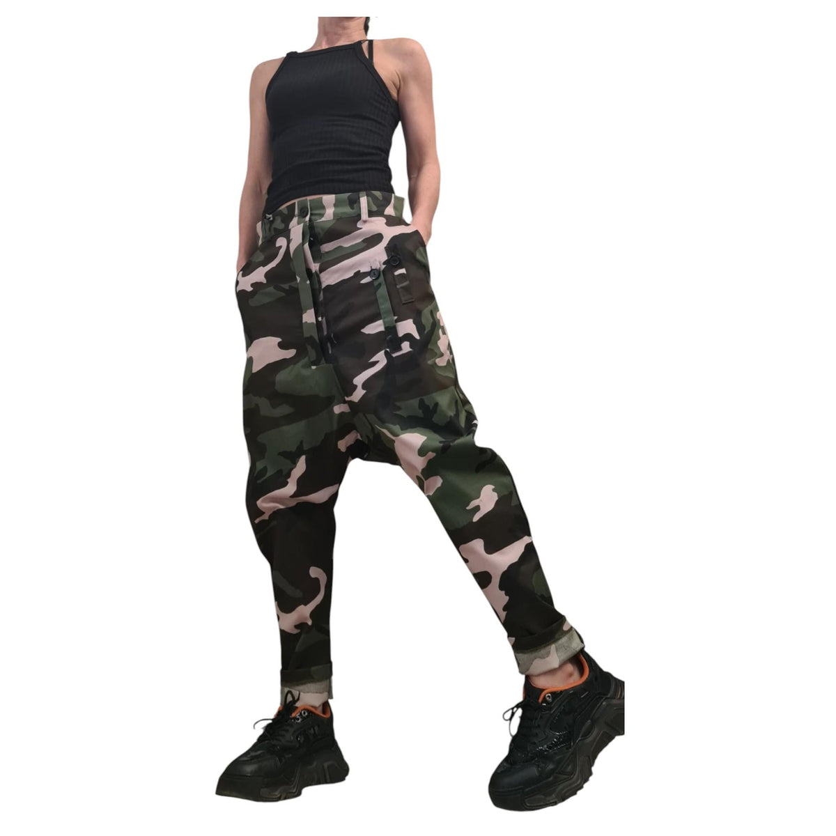 Camouflage Harem Pants, Drop Crotch Trousers, Tapered Leg