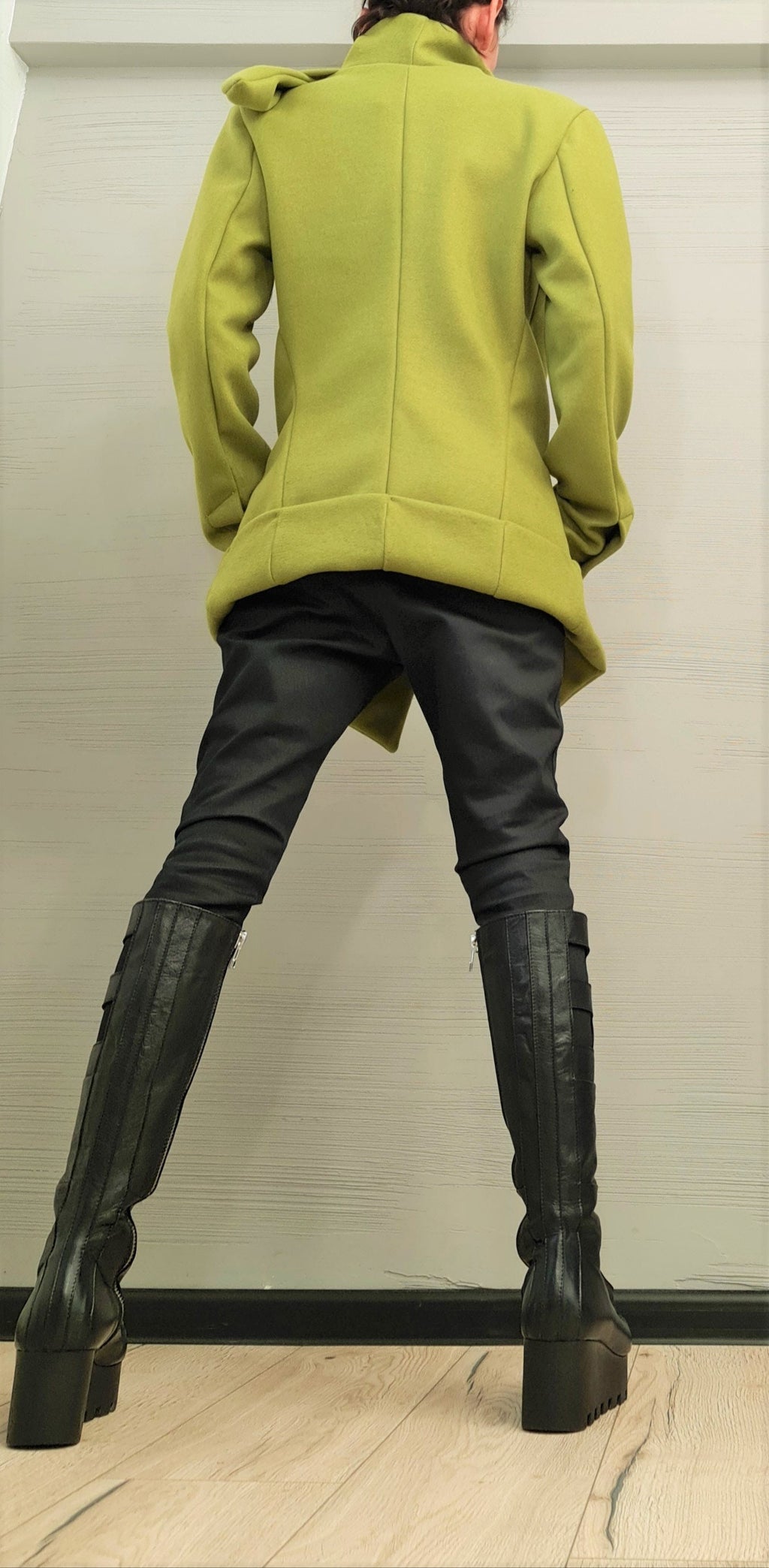 Asymmetrical Coat, Oversized Draped Lapels and Wrap Front, Winter Jacket, Button Cuffs