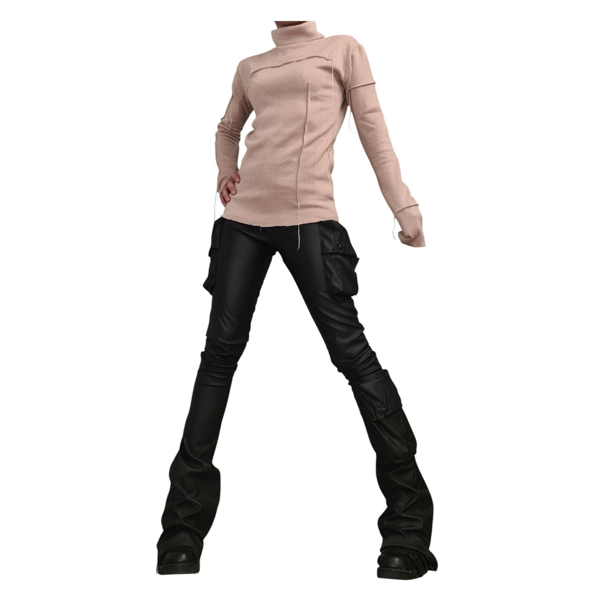 Beige Turtleneck Avant Garde Top, Extravagant Blouse, Warm and soft blouse, Outer seam
