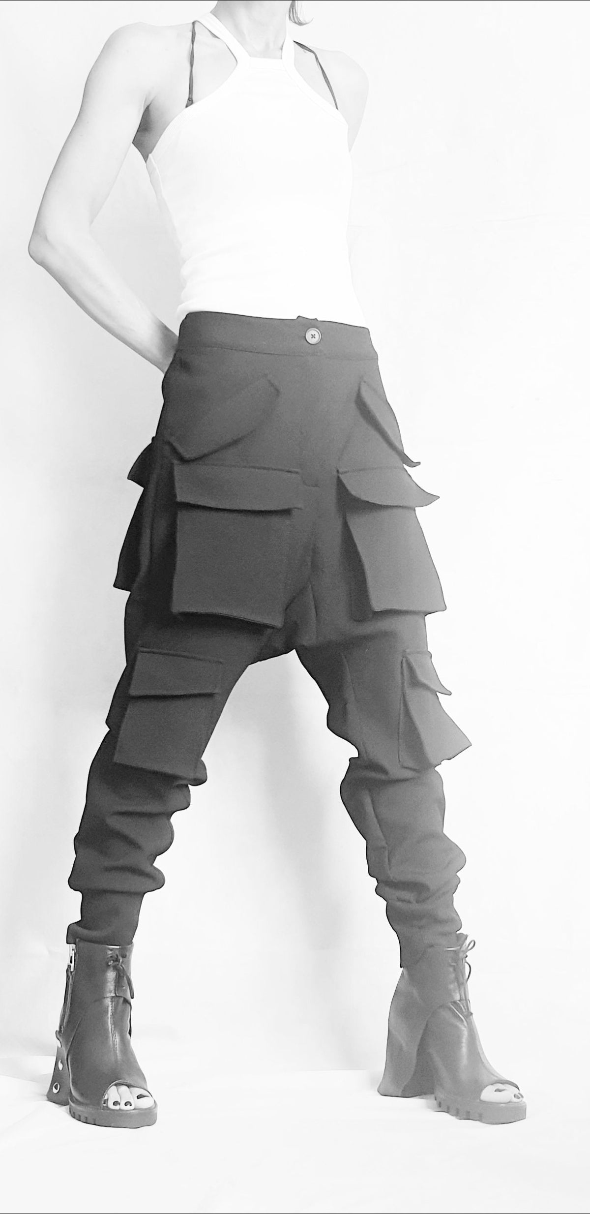 Gothic Black Harem Pants, Cargo Trousers Style