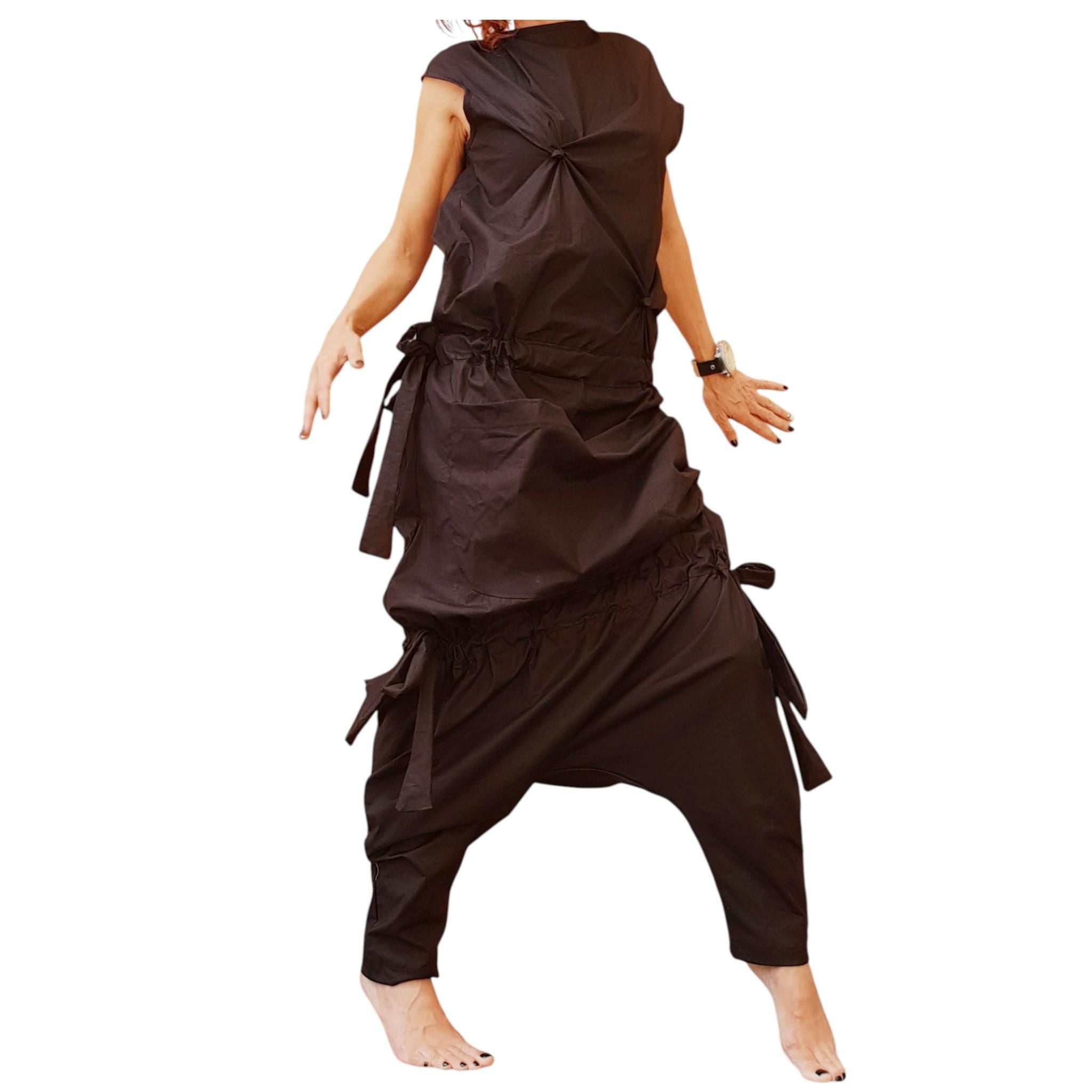Asymmetric Wide Leg Jumpsuit: Boho Gothic Steampunk Harem Overall