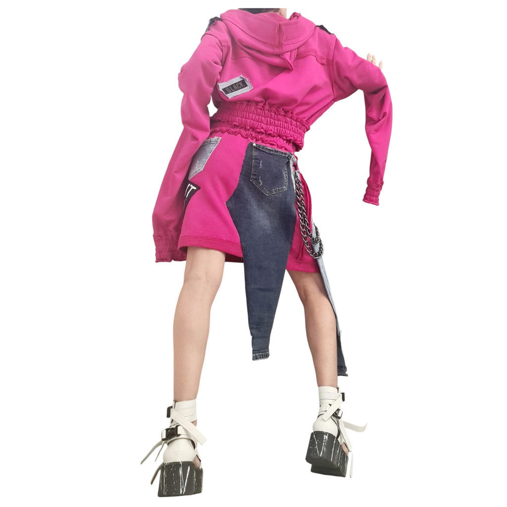 Extravagant Cotton Denim Skirt: Deconstructed Avant Garde Style