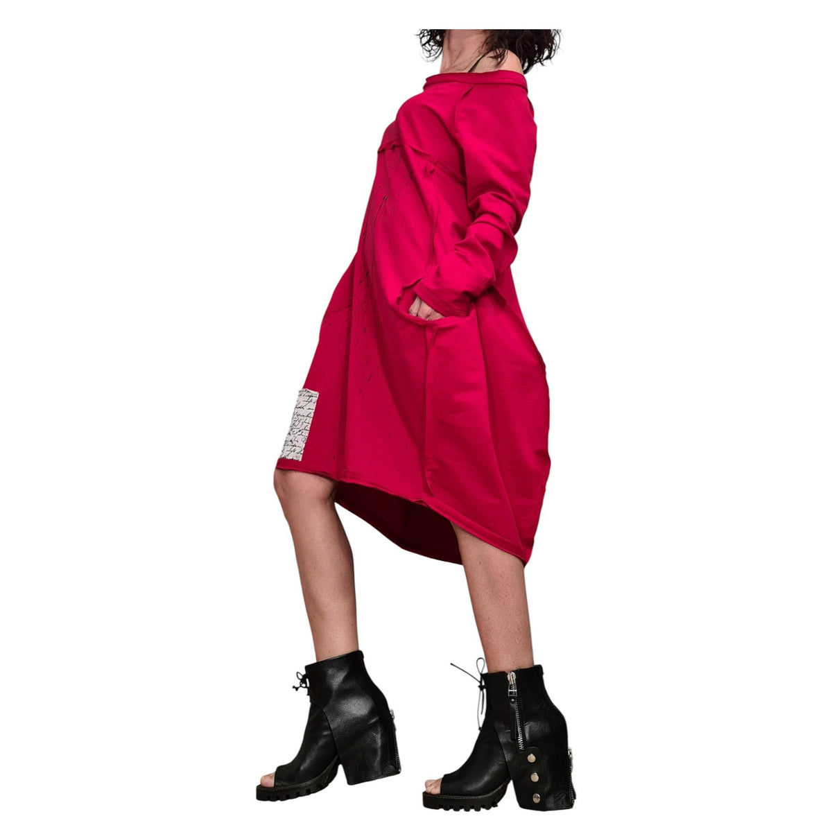 Military Style French Terry Tunic for Women, Oversized Dress, Asymmetric Hem