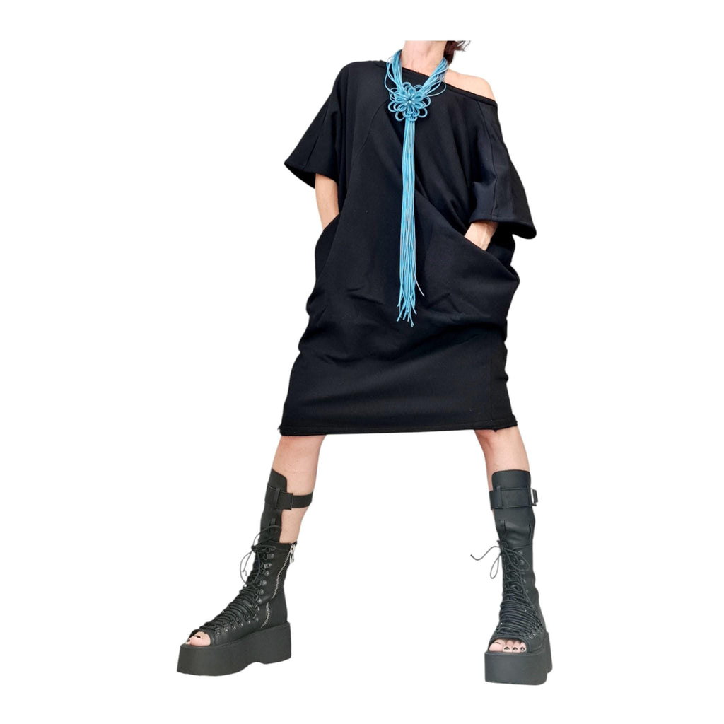 Black Oversized Dress, Sleeveless Tunic, Knee Length, Separate Sleeves