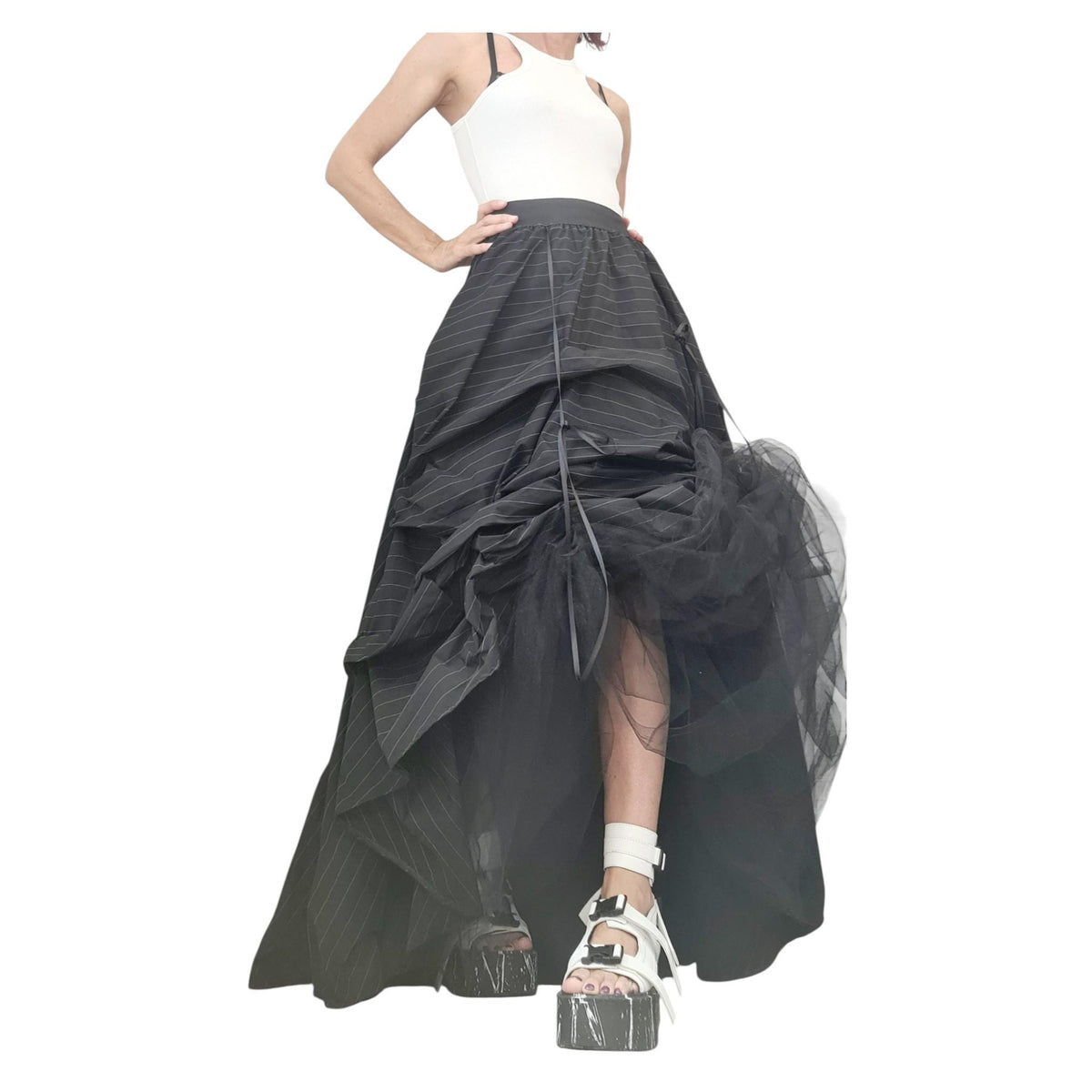 Asymmetric Ball Dress Skirt: Black & White Stripes, Plus Sizes