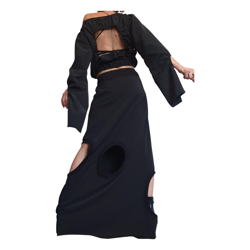 Gothic Asymmetric Black Maxi Skirt, Ball Cocktail Skirt
